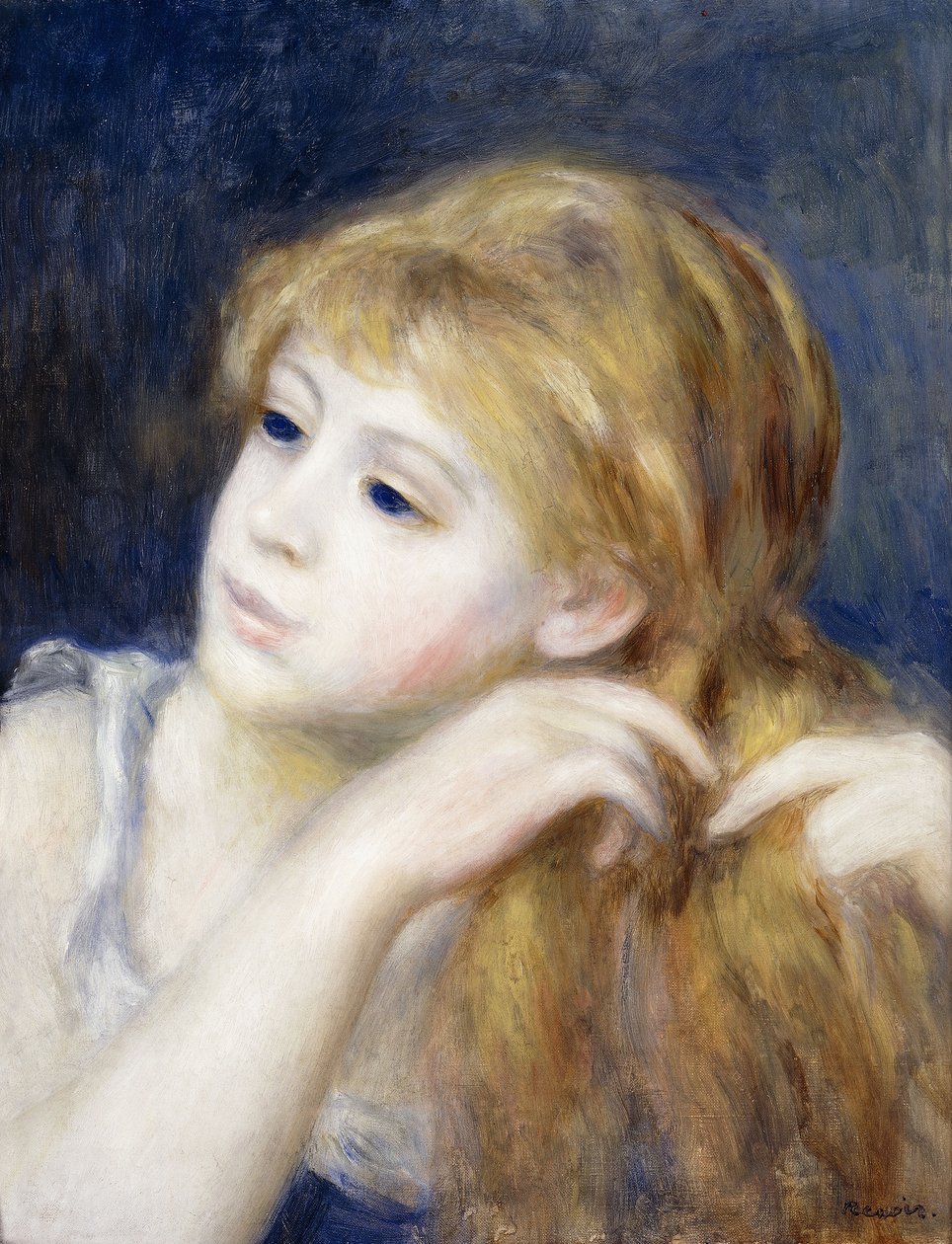 一位年轻女子的头，1890年 作者 皮埃尔·奥古斯特·雷诺阿