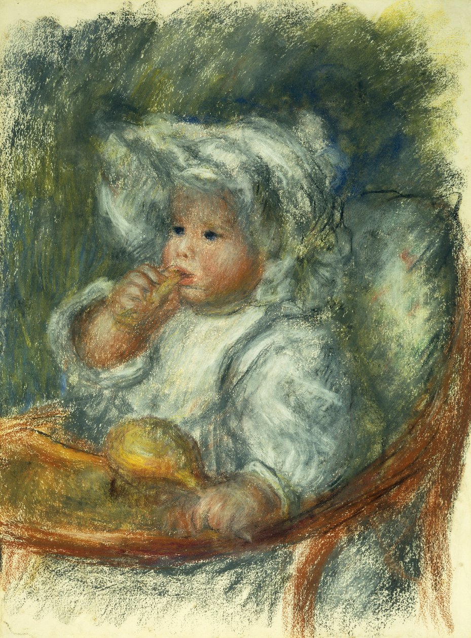 让·雷诺阿坐在椅子上-孩子有饼干；吉恩·雷诺阿（Jean Renoir a la Chaise）-“婴儿饼干” L c1895 作者 皮埃尔·奥古斯特·雷诺阿