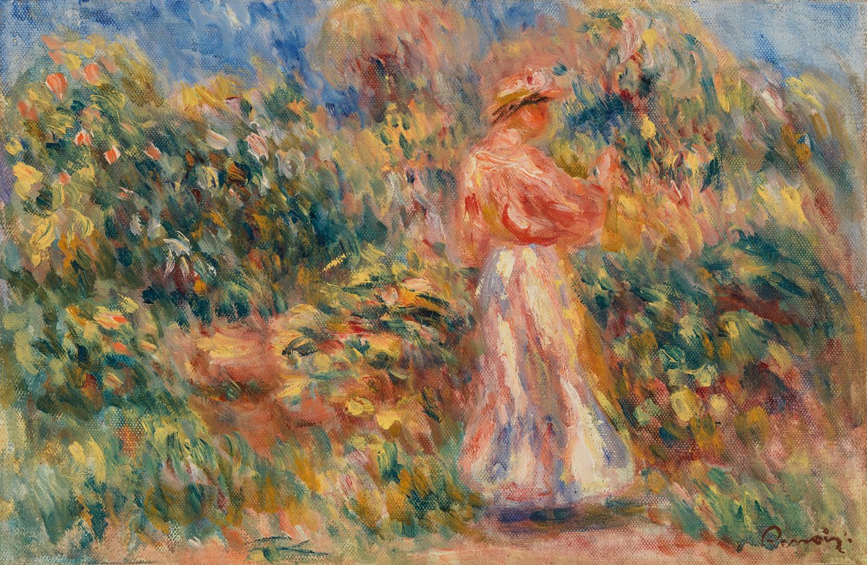 风景与粉白女郎（Paysage avec femme en rose et blanc） 作者 皮埃尔·奥古斯特·雷诺阿
