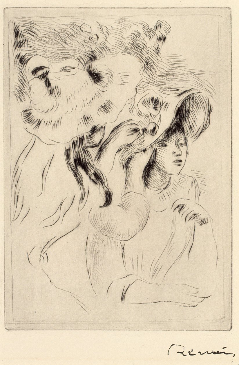 Le Chapeau Epignele, Pinning the Hat, 约1894年。 作者 皮埃尔·奥古斯特·雷诺阿