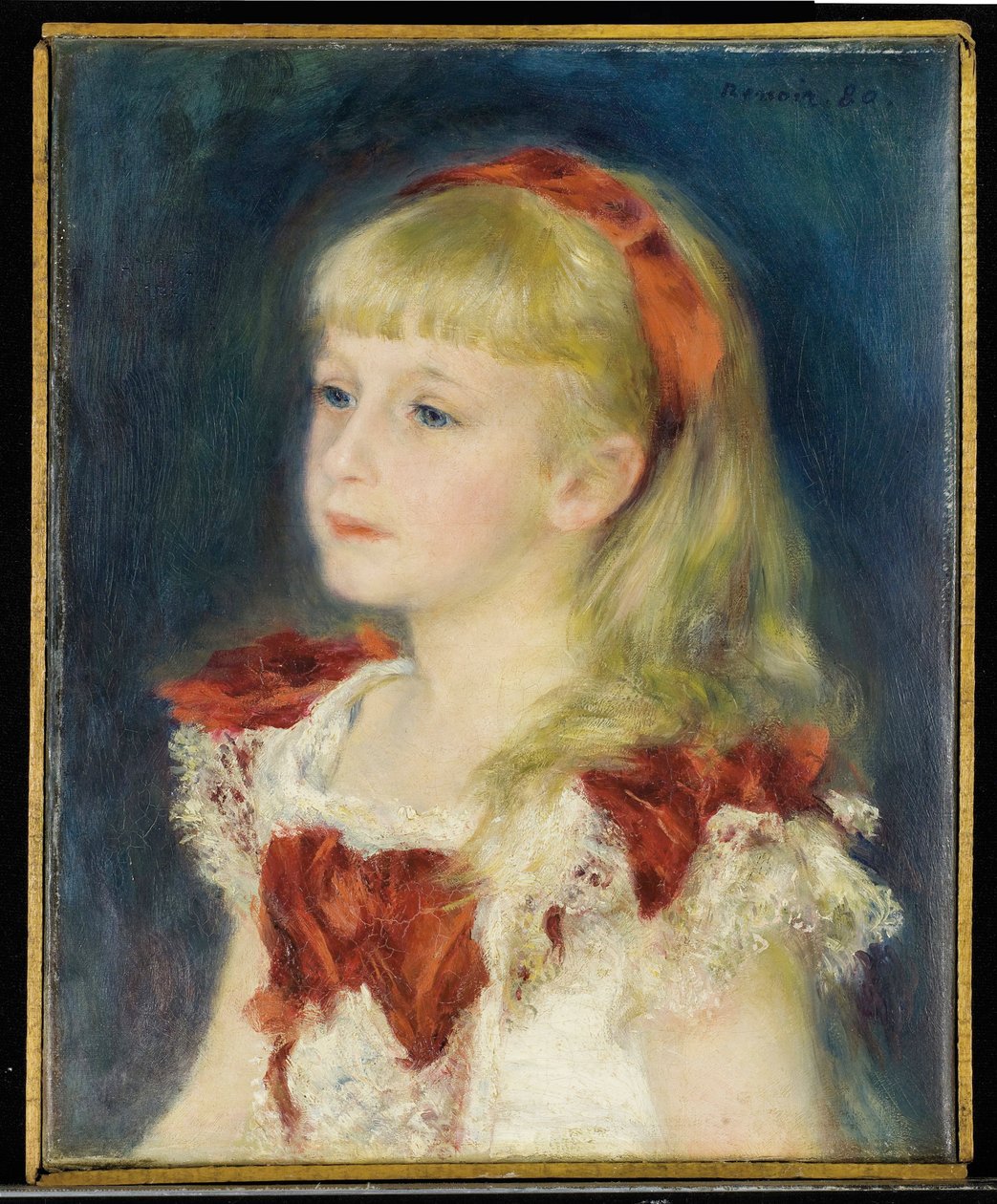 胭脂红的格林普尔小姐（Helene Grimprel，约 1873 年-？）--皮埃尔-奥古斯特-雷诺阿（1841-1919 年）的画作，布面油画（45x35 厘米） 作者 皮埃尔·奥古斯特·雷诺阿
