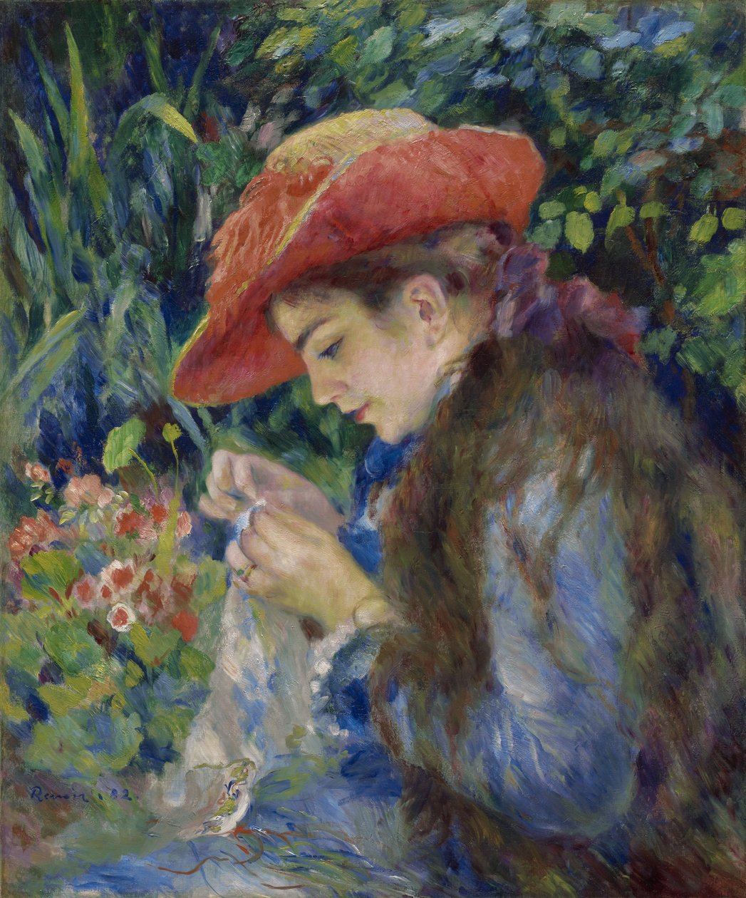 玛丽·特蕾丝·杜兰德·罗尔·塞因（Marie-Therese Durand-Ruel Sewing），1882年 作者 皮埃尔·奥古斯特·雷诺阿