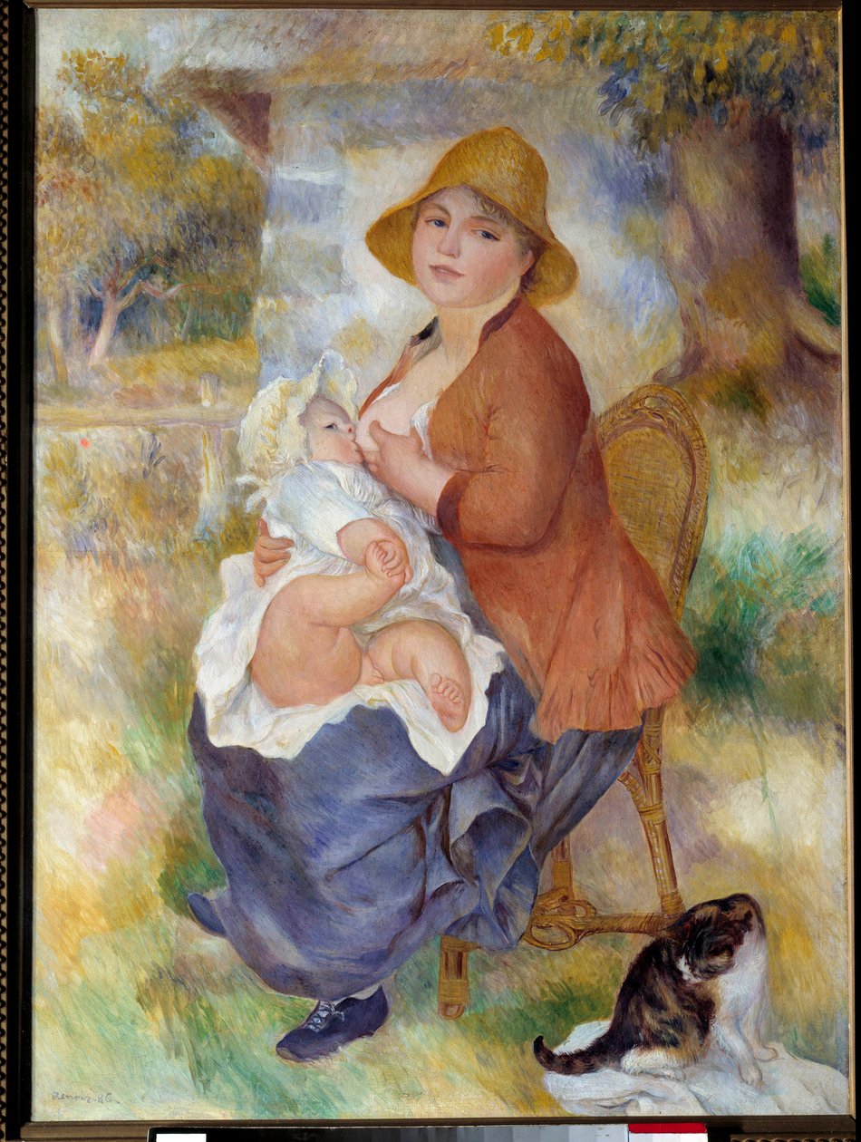 产妇也说乳房内的孩子。 皮埃尔·奥古斯特·雷诺阿 (1841-1919) 的绘画 作者 皮埃尔·奥古斯特·雷诺阿