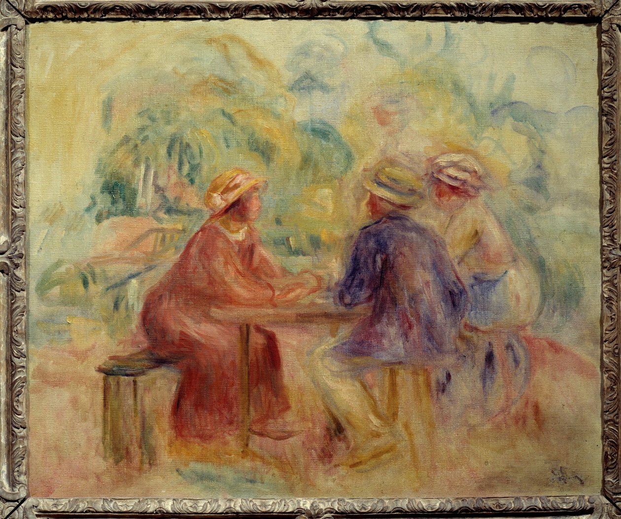 在花园里开会 奥古斯特·雷诺阿 (1841-1919) 20 世纪太阳的绘画。 0,55x0,65 m 巴黎，奥赛博物馆 作者 皮埃尔·奥古斯特·雷诺阿