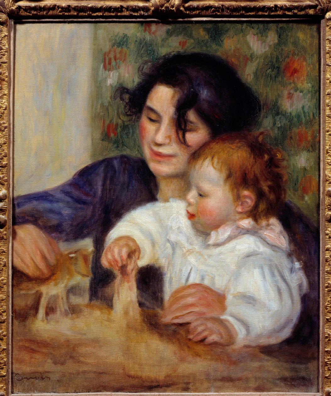 加布里埃尔和让的肖像。 画家之子让·雷诺阿（Jean Renoir，1894-1979 年）和他的护士加布里埃尔·雷纳德（Gabrielle Renard，1879-1959 年）的肖像。 皮埃尔·奥古斯特·雷诺阿 (1841-1919) 的绘画 作者 皮埃尔·奥古斯特·雷诺阿