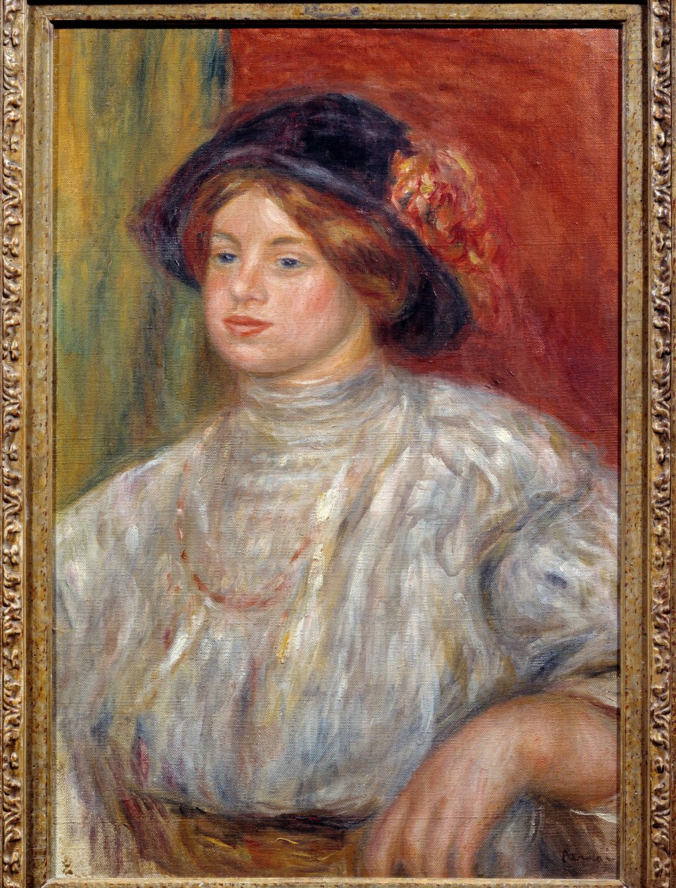 Gabrielle au Chapeau 的肖像“” Gabrielle Renard (1879-1959) 是画家之子 Jean Renoir (1894-1979) 的护士。 皮埃尔·奥古斯特·雷诺阿 (1841-1919) 的绘画 作者 皮埃尔·奥古斯特·雷诺阿