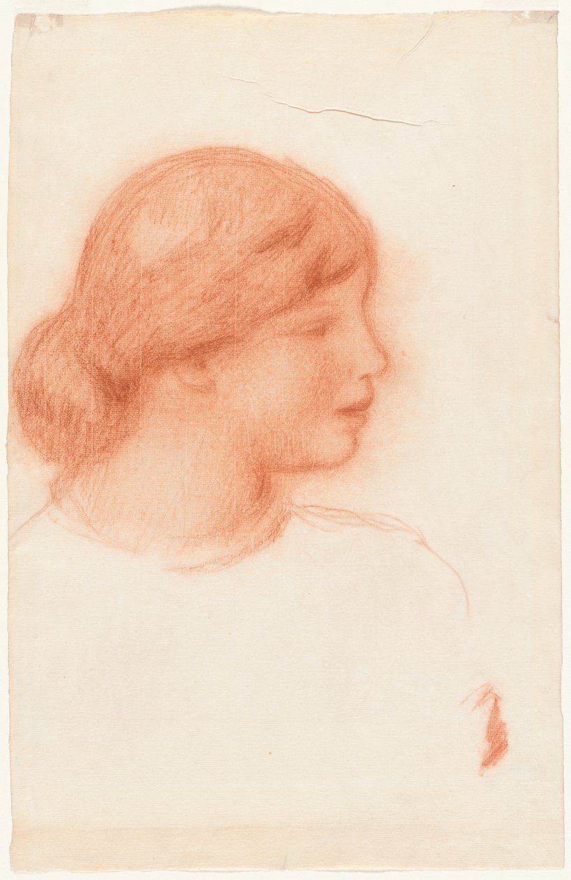 一位年轻女性的侧影，约 1910 年（红色粉笔画） 作者 皮埃尔·奥古斯特·雷诺阿