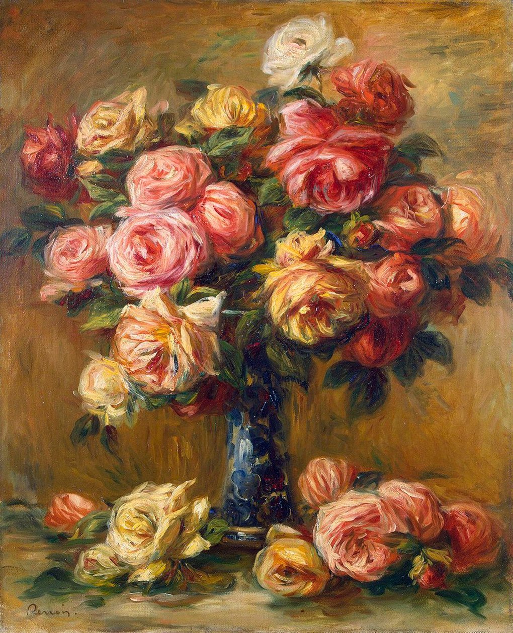 花瓶中的玫瑰，c1910。 作者 皮埃尔·奥古斯特·雷诺阿