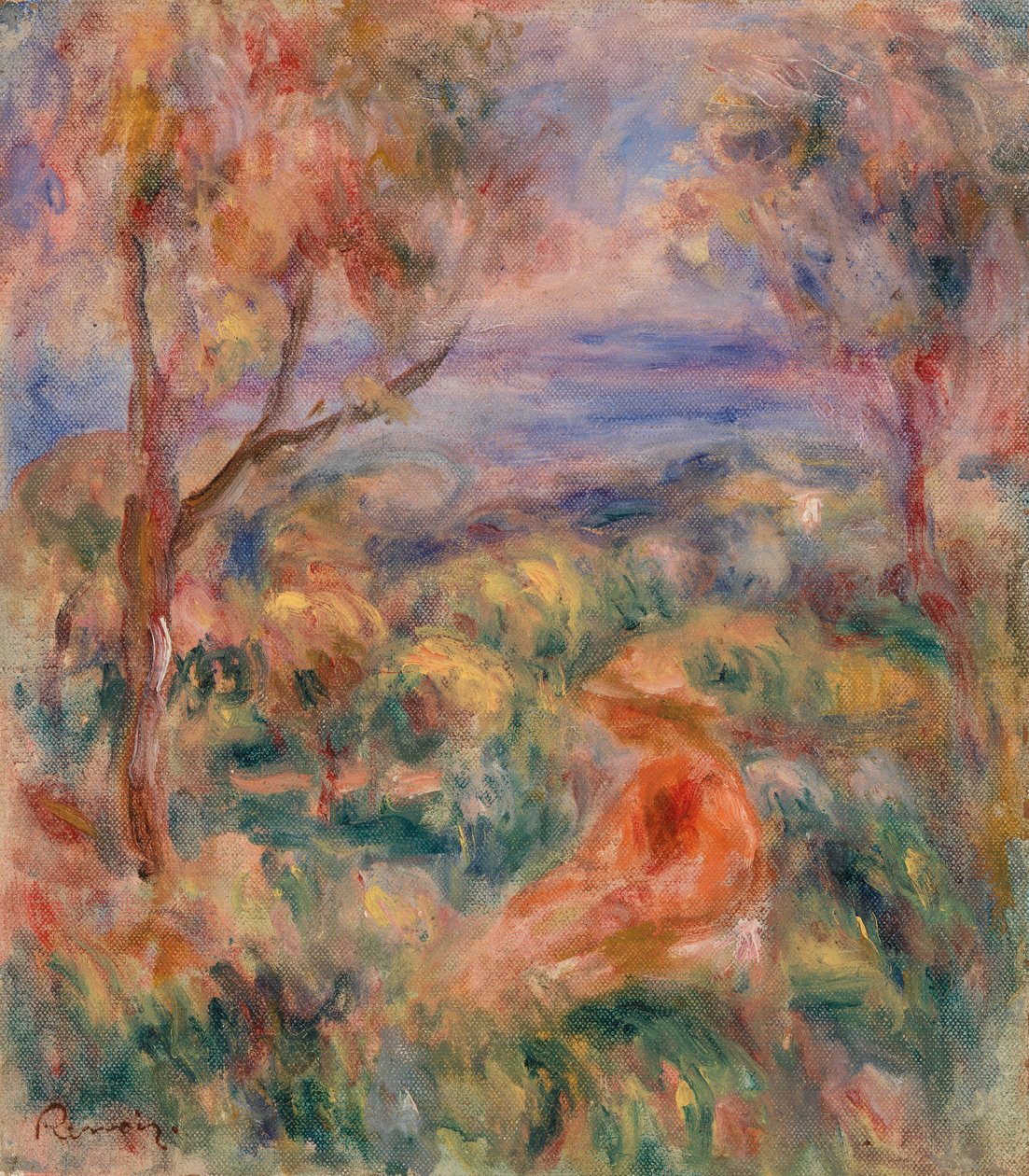 坐着的女人与远处的大海 (Femme assise au bord de la mer) 作者 皮埃尔·奥古斯特·雷诺阿