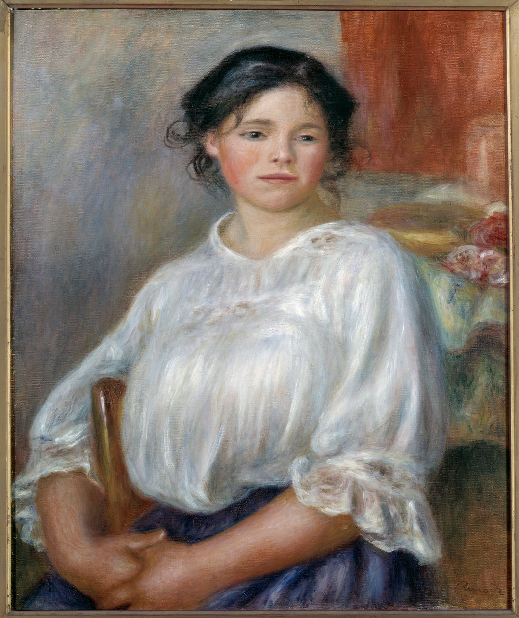 Sitting young girl. Around 1909. Painting by Pierre Auguste Renoir (1841-1919) 作者 皮埃尔·奥古斯特·雷诺阿
