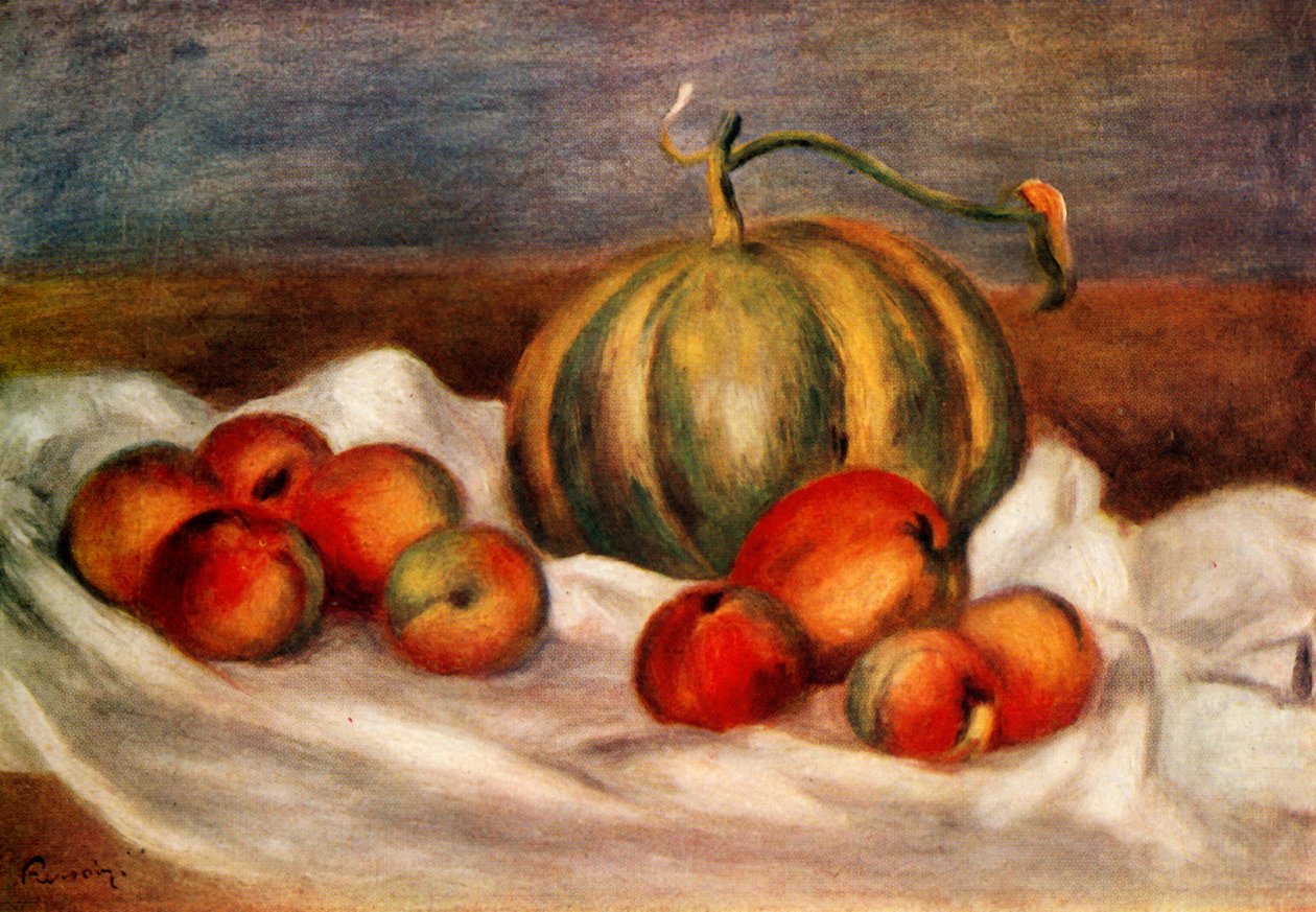 《静物与瓜和桃子》，1905年，1948年。 作者 皮埃尔·奥古斯特·雷诺阿