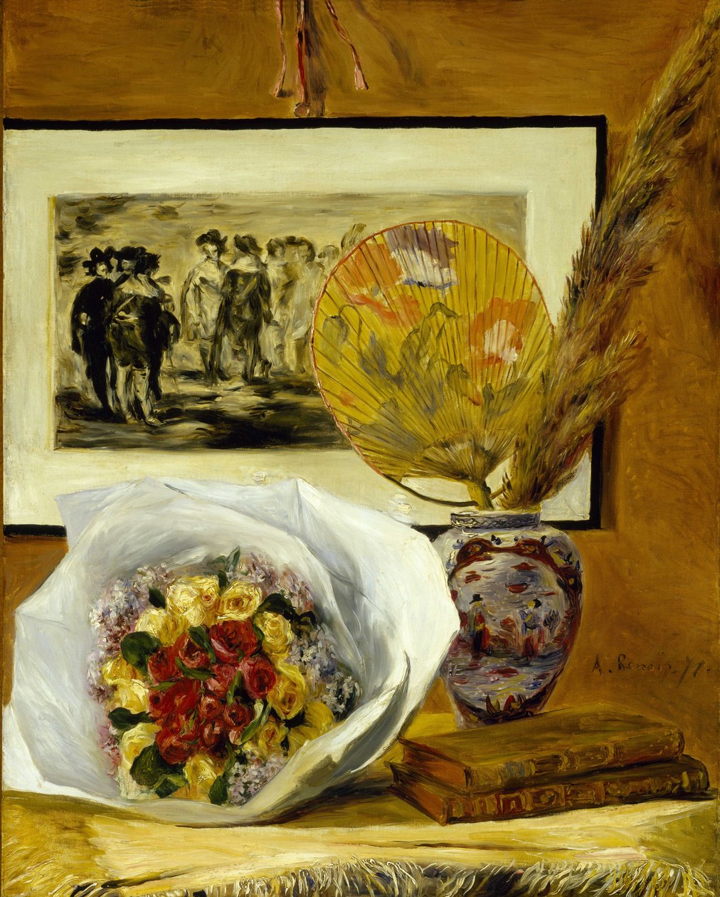 静物与花束，1871年 作者 皮埃尔·奥古斯特·雷诺阿