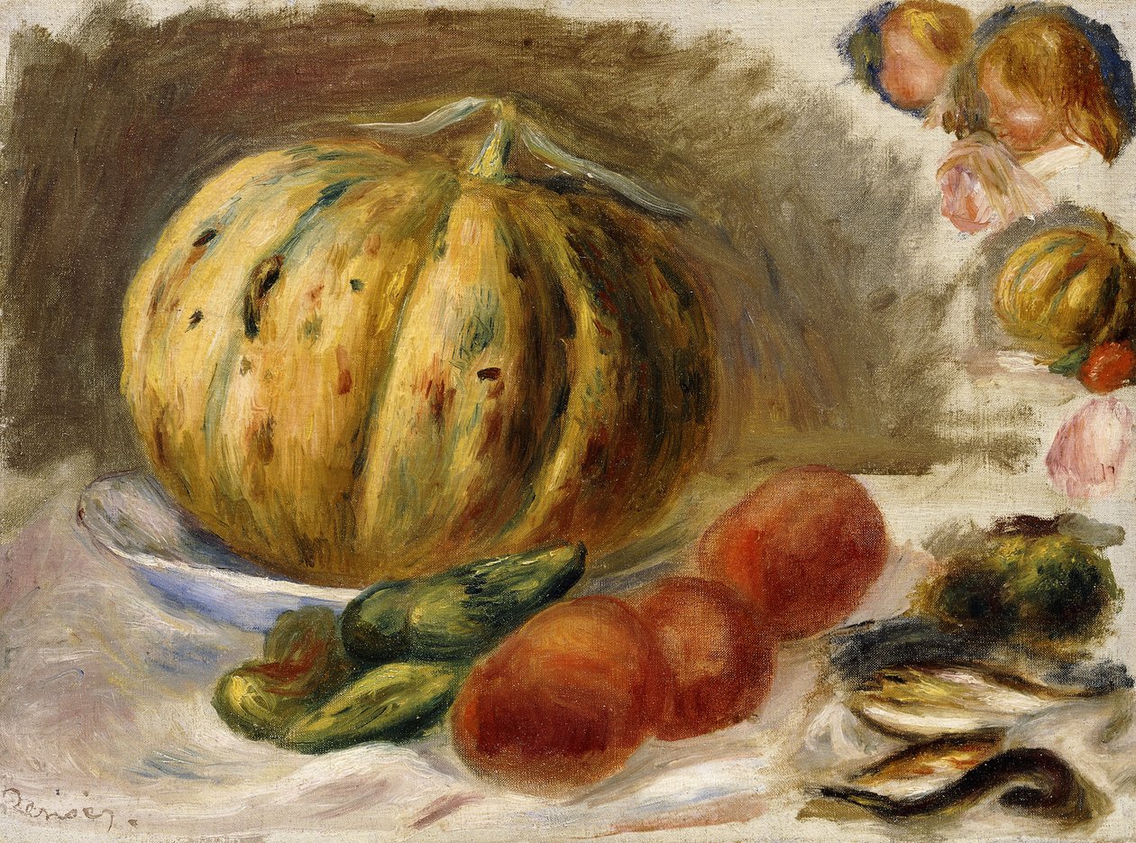 静物瓜和西红柿； Nature Morte au Melon et Tomates，c.1900 作者 皮埃尔·奥古斯特·雷诺阿