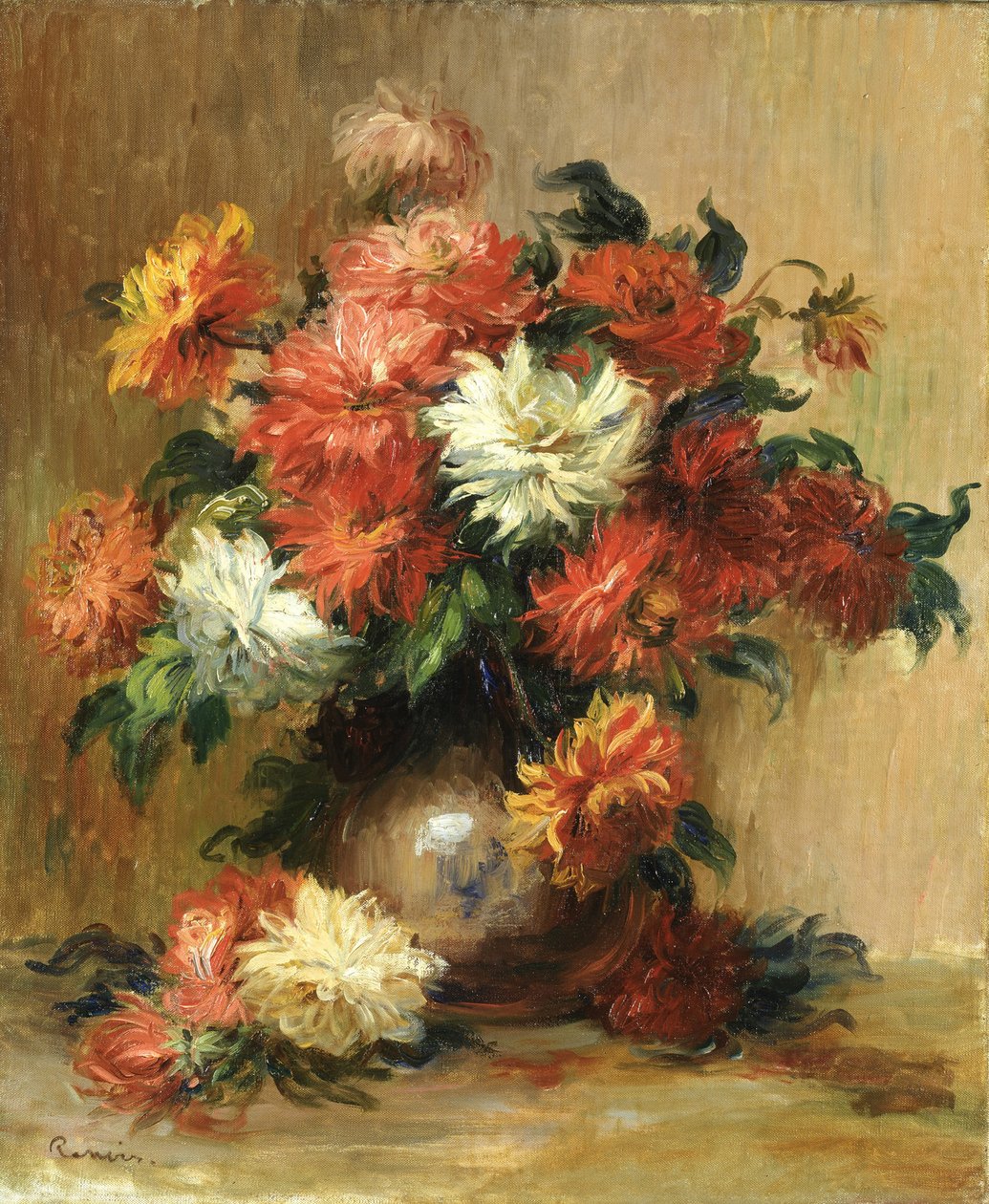 静物与大丽花，ca。 1886-1890 作者 皮埃尔·奥古斯特·雷诺阿