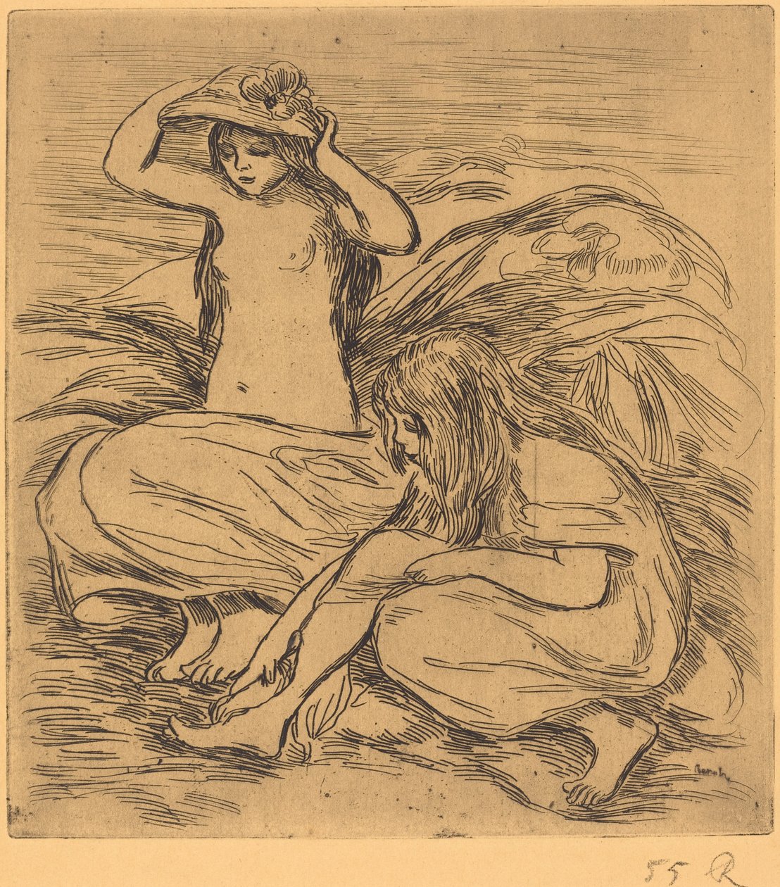 两个洗澡的人 Les deux baigneuses, 1895年。 作者 皮埃尔·奥古斯特·雷诺阿