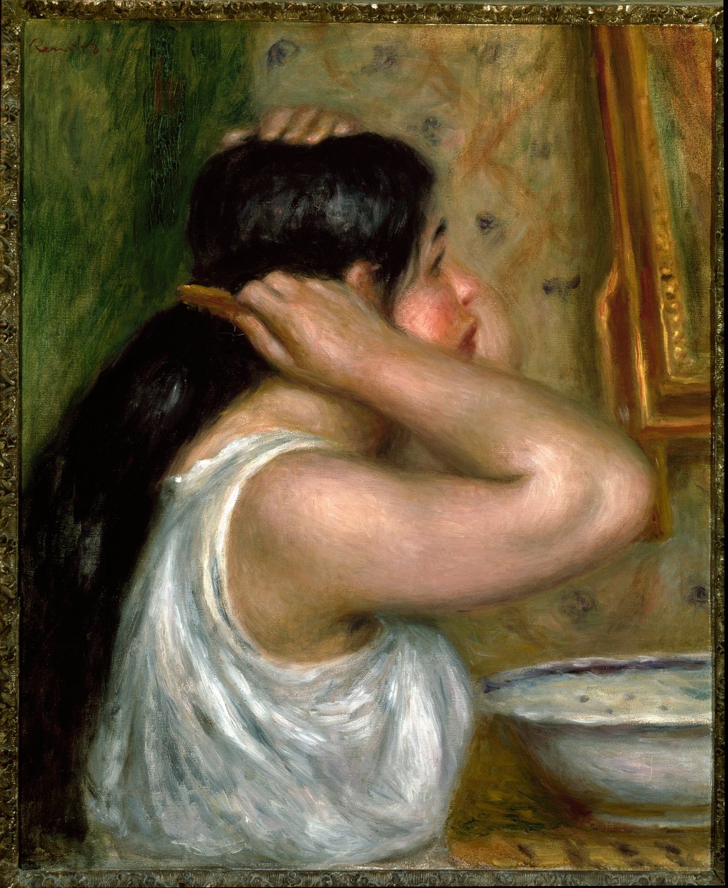 The toilet: woman painting herself (oil on canvas 作者 皮埃尔·奥古斯特·雷诺阿