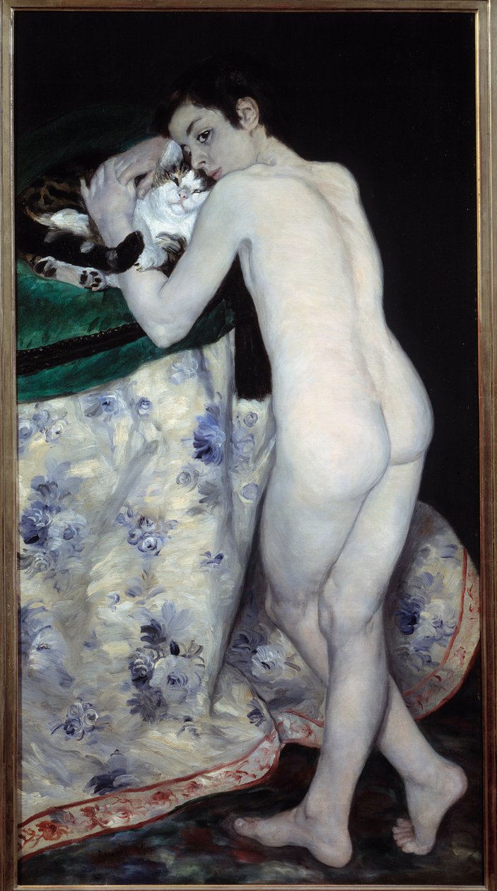 小男孩对猫。 皮埃尔·奥古斯特·雷诺阿 (1841-1919) 的绘画 作者 皮埃尔·奥古斯特·雷诺阿