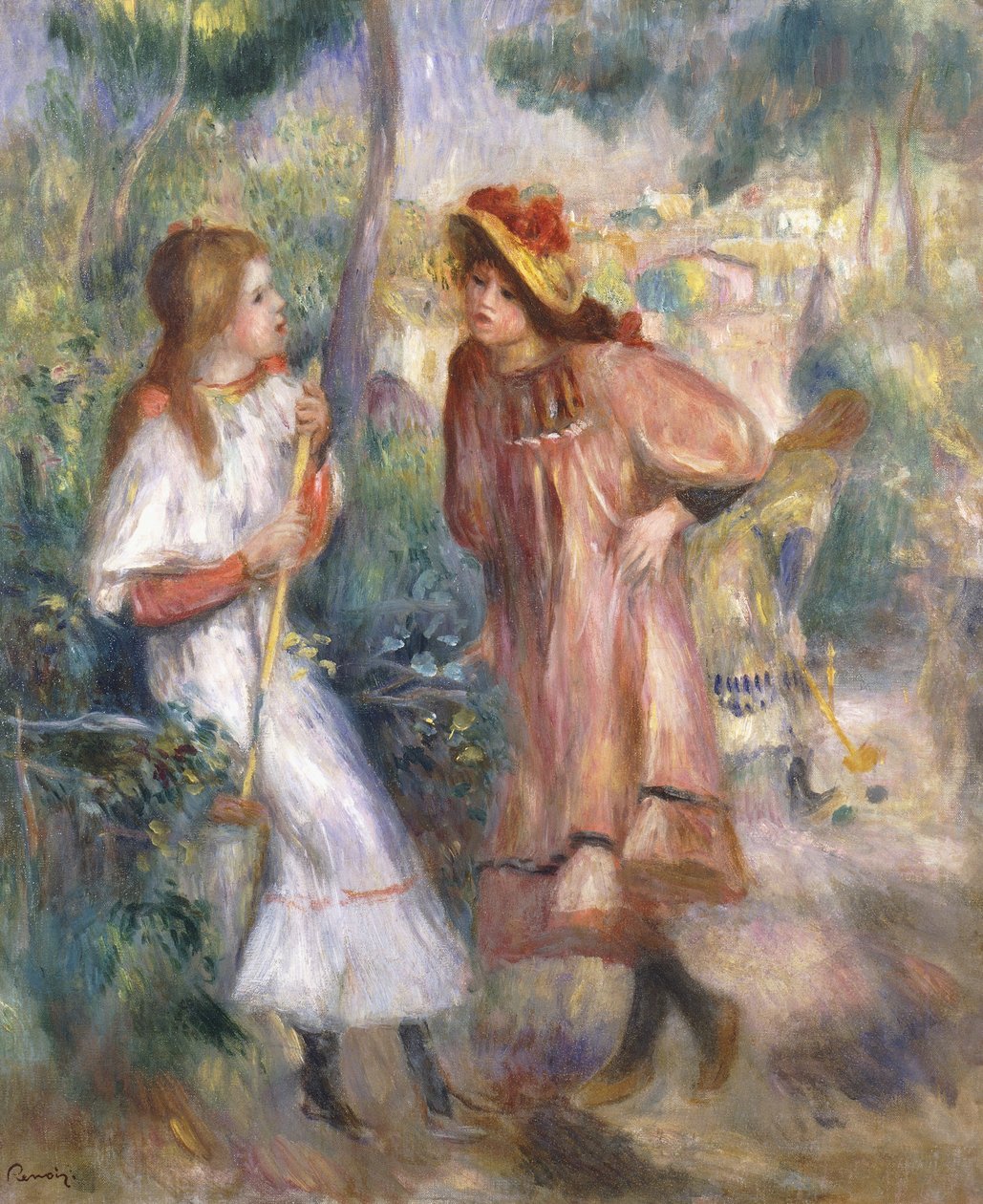 蒙马特花园里的两个女孩；蒙马特花园的两个小女孩，1895年 作者 皮埃尔·奥古斯特·雷诺阿