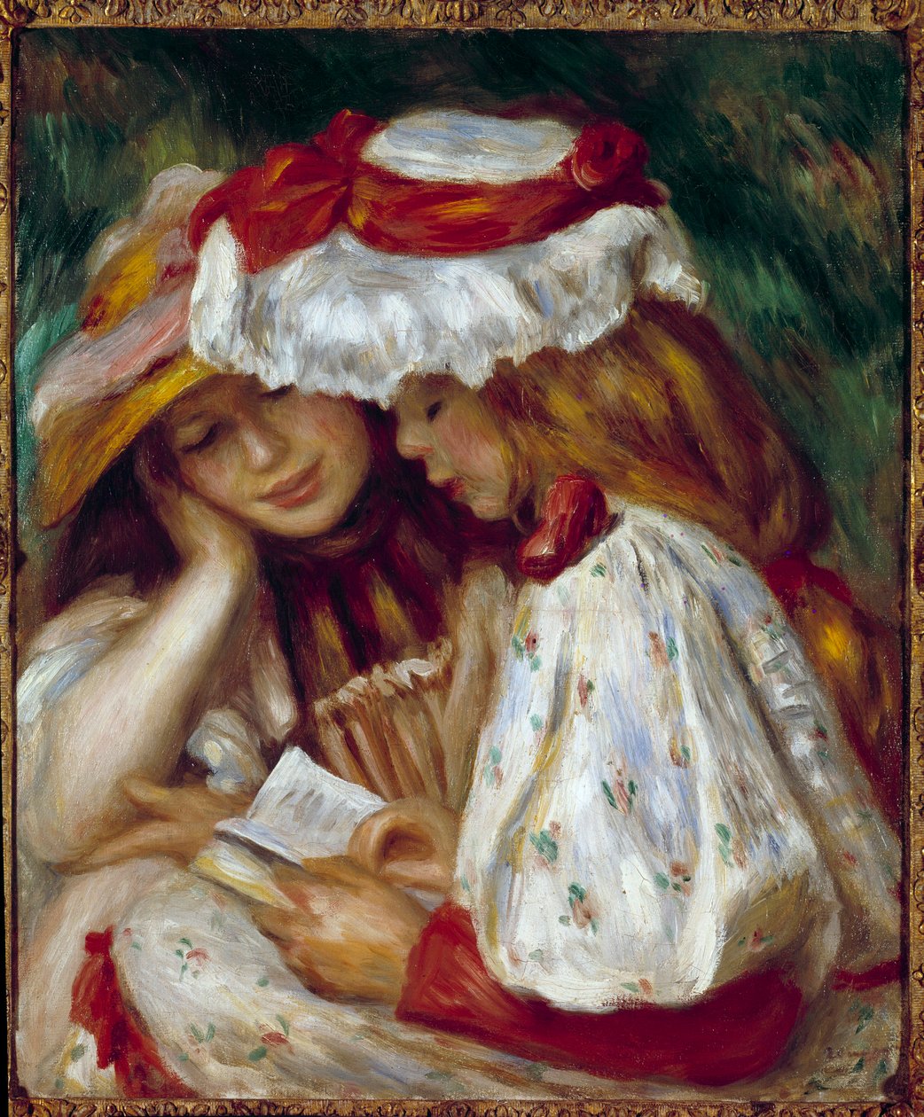 Two Young Girls Reading Painting by Pierre Auguste Renoir (1841-1919) 作者 皮埃尔·奥古斯特·雷诺阿