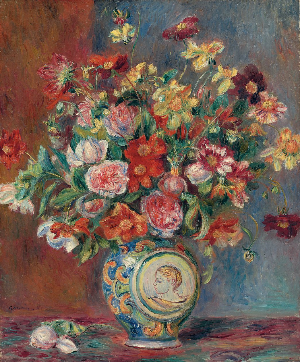 有花的花瓶；花瓶，1881年 作者 皮埃尔·奥古斯特·雷诺阿