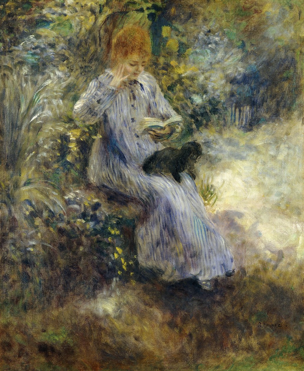 女人和黑狗；黑狗的女人，1874年 作者 皮埃尔·奥古斯特·雷诺阿