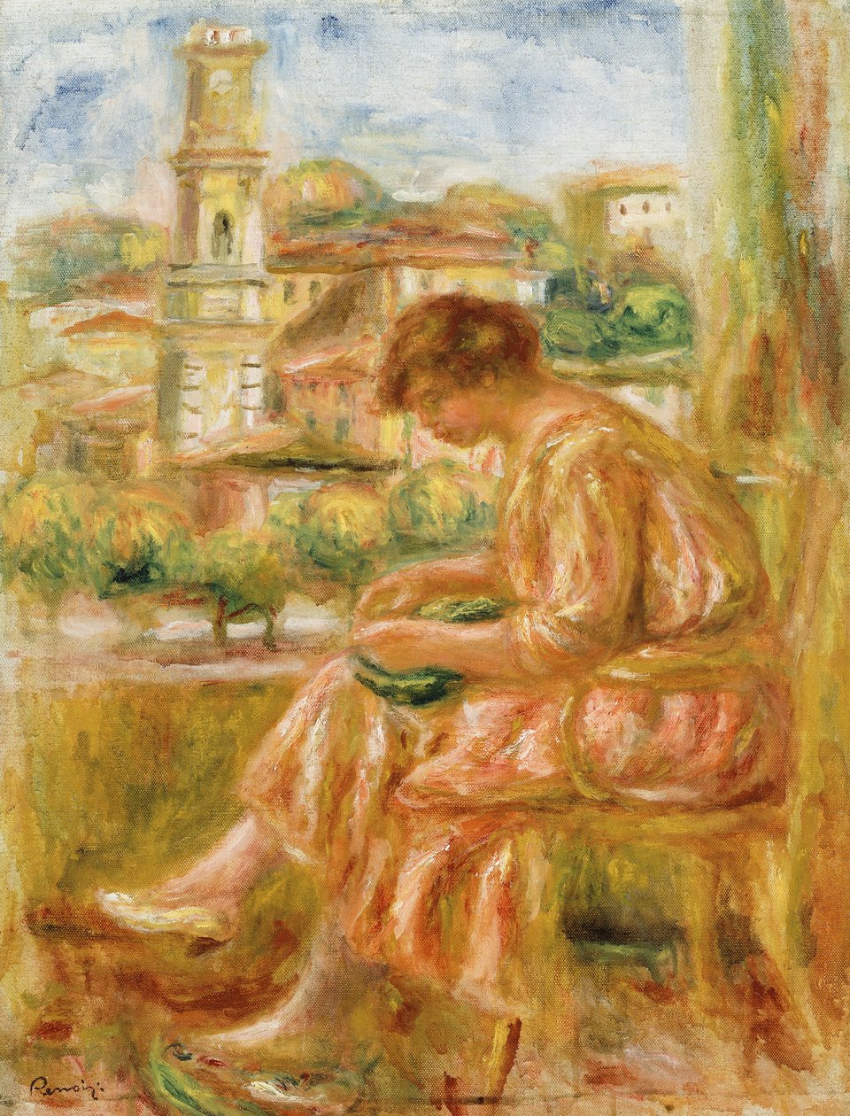 1918年，窗外的老尼斯妇女 作者 皮埃尔·奥古斯特·雷诺阿