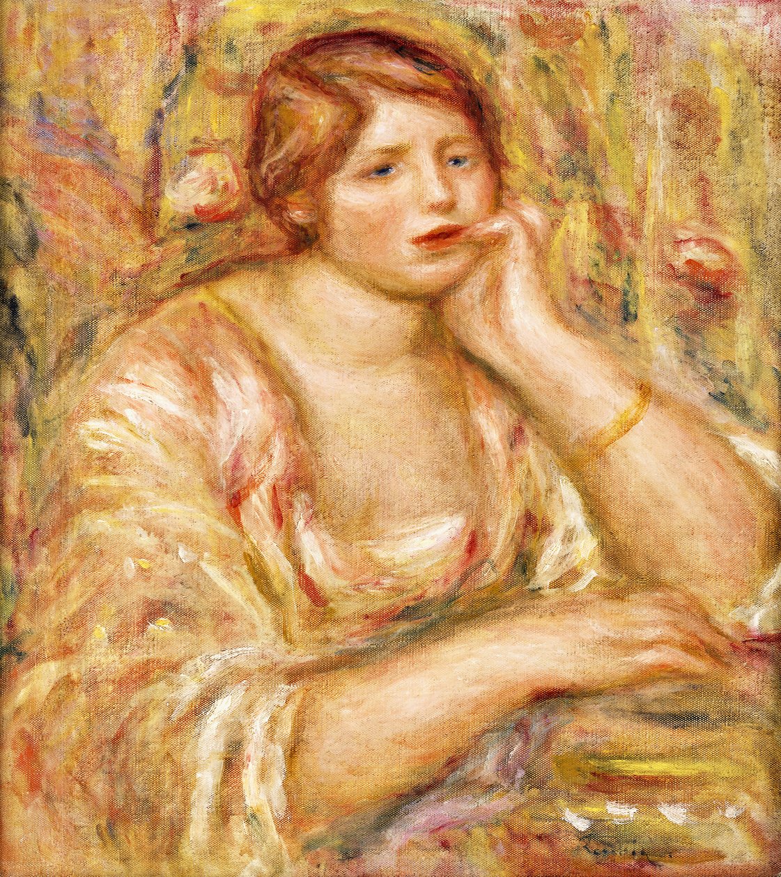 女人用手向她的脸； Femme de Face，阿库迪，1919年 作者 皮埃尔·奥古斯特·雷诺阿