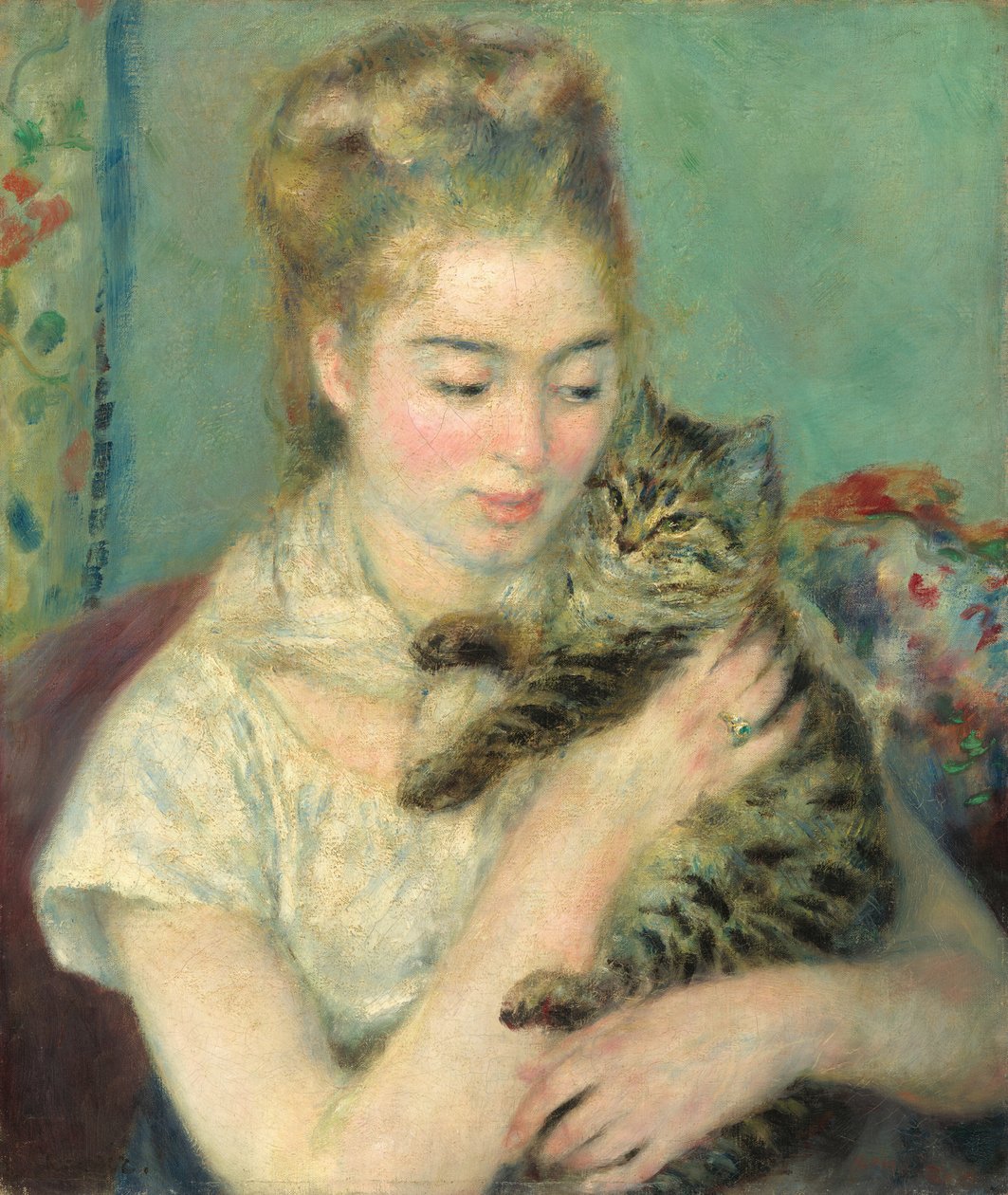 带着猫的女人，约1875年。 作者 皮埃尔·奥古斯特·雷诺阿