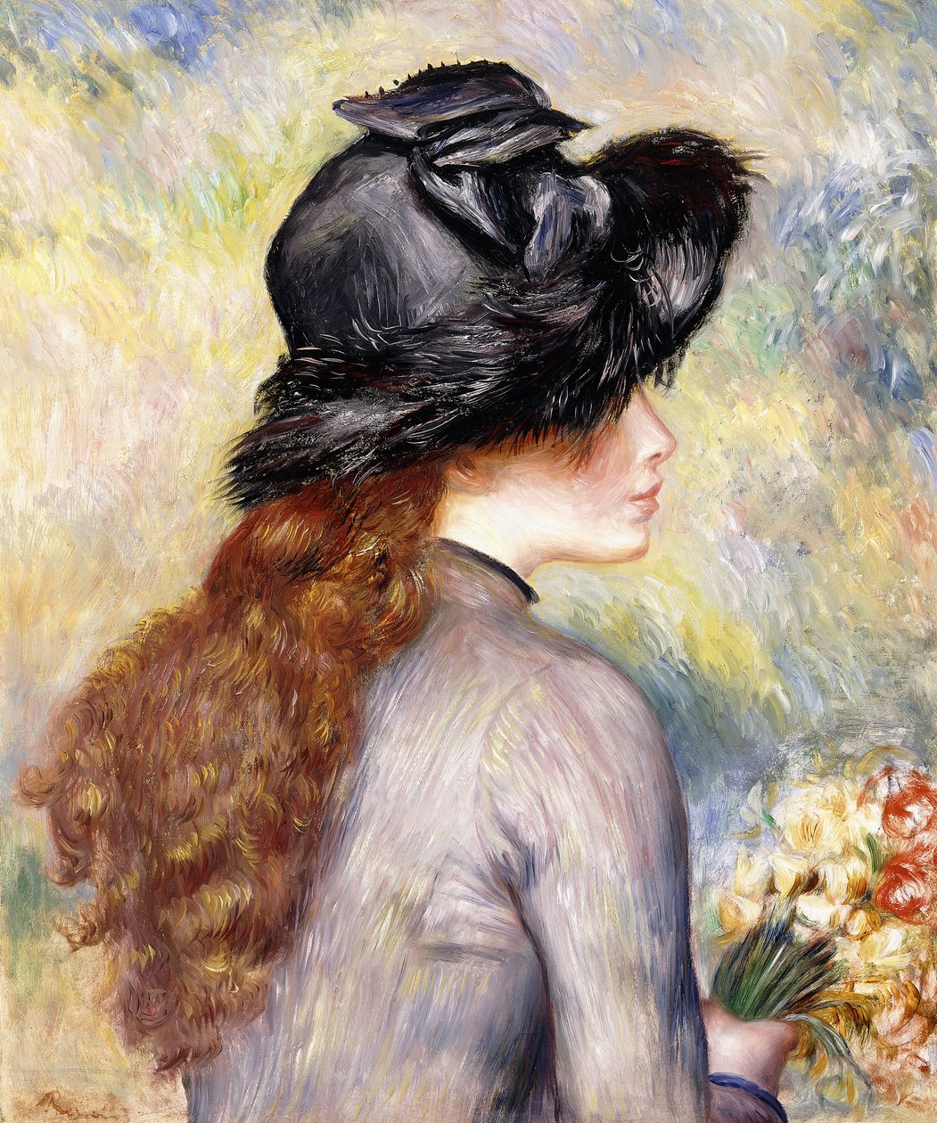 年轻的女孩，抱着一束郁金香，约1878年 作者 皮埃尔·奥古斯特·雷诺阿