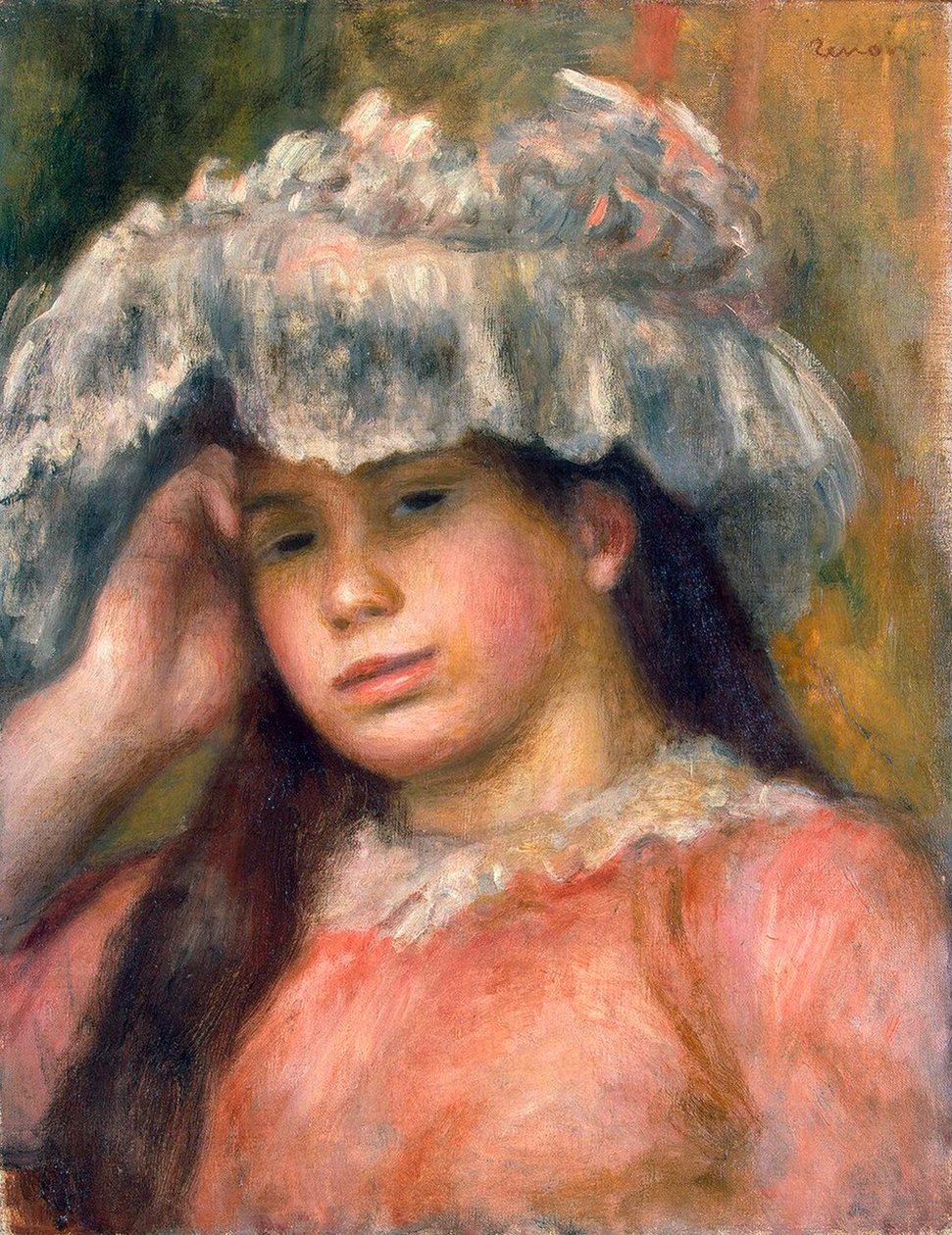 戴帽子的年轻女孩，1892-1894年。 作者 皮埃尔·奥古斯特·雷诺阿