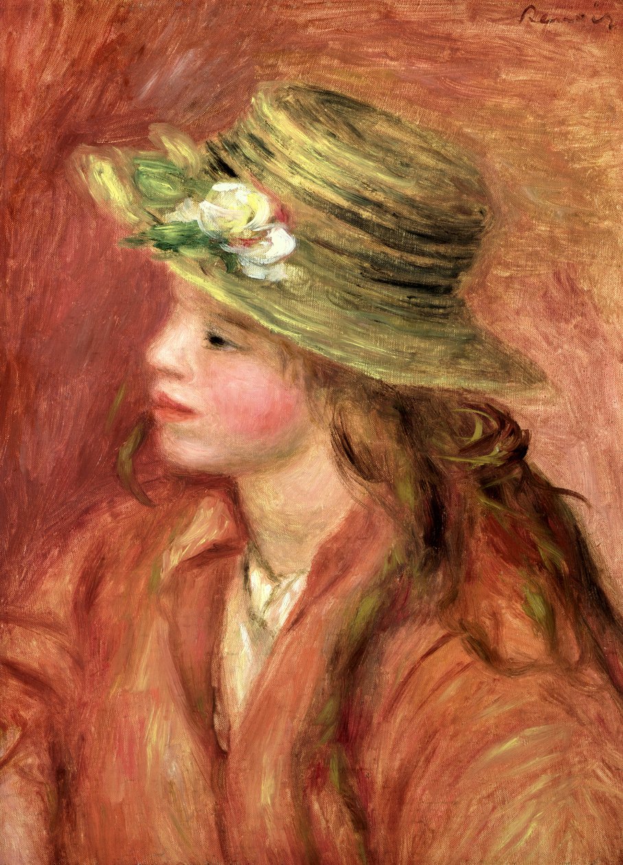 c。草帽的女孩，c.1908 作者 皮埃尔·奥古斯特·雷诺阿