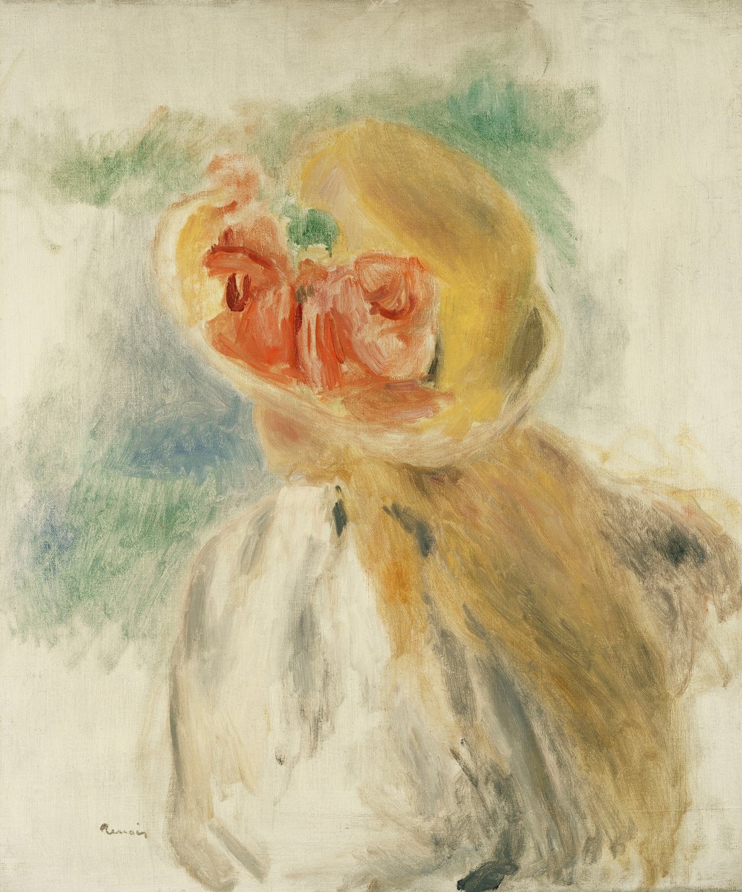 戴花帽的年轻女孩；戴花帽的少女，约1900-1905年 作者 皮埃尔·奥古斯特·雷诺阿