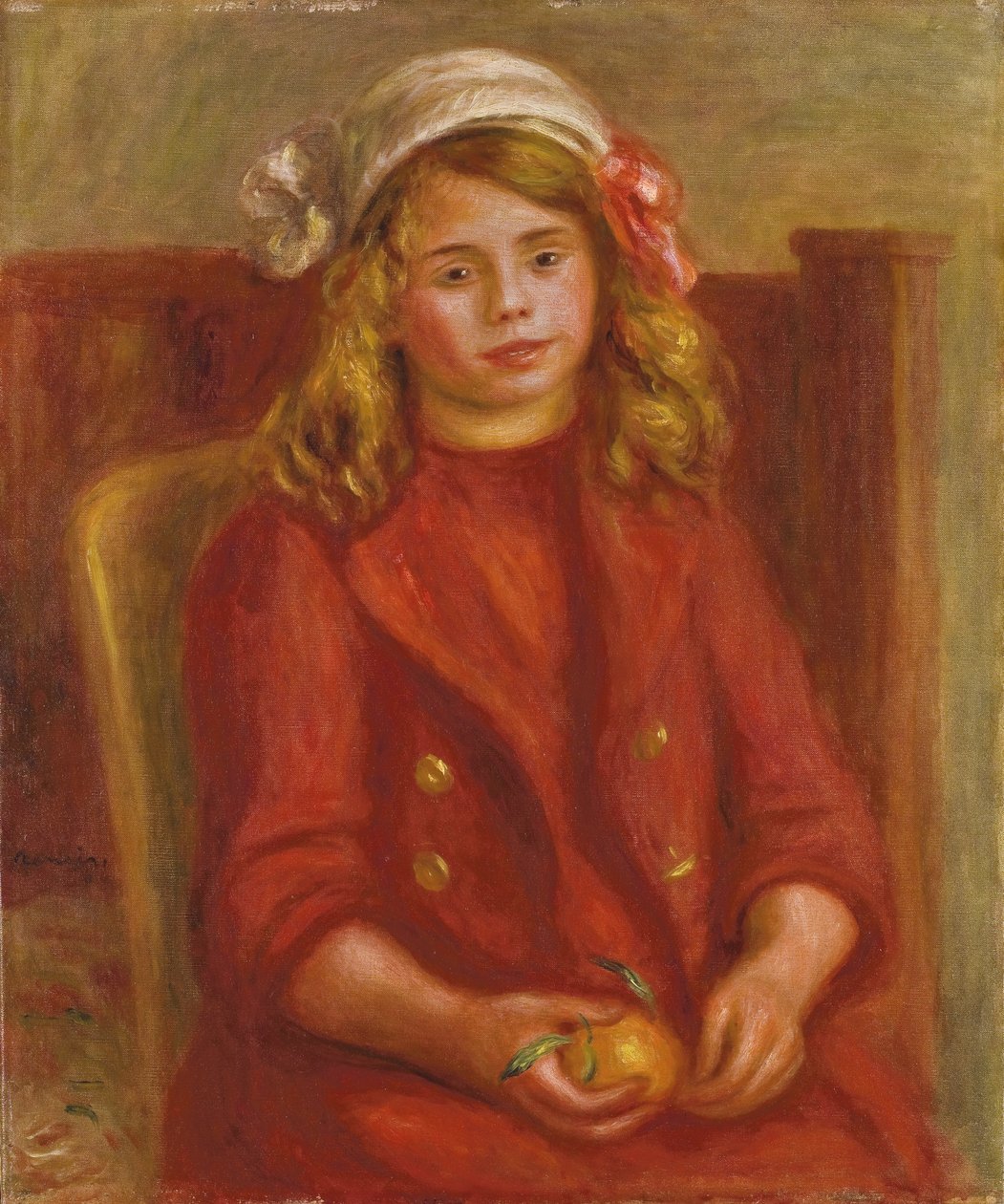 年轻的女孩，一个橘子； Fillette al“ orange，1911年 作者 皮埃尔·奥古斯特·雷诺阿