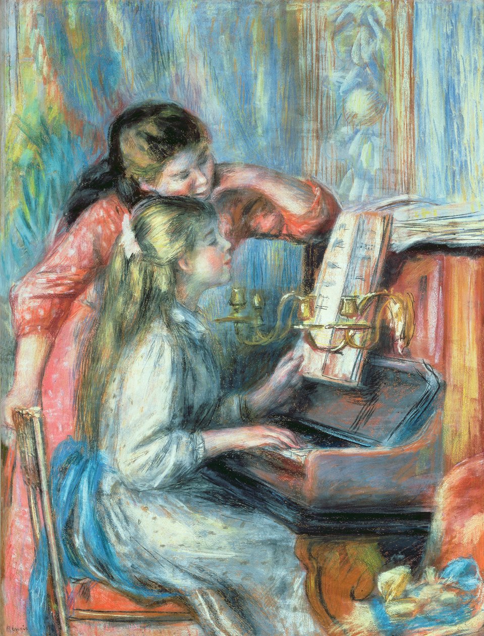 钢琴年轻女孩，1892年（水粉画） 作者 皮埃尔·奥古斯特·雷诺阿