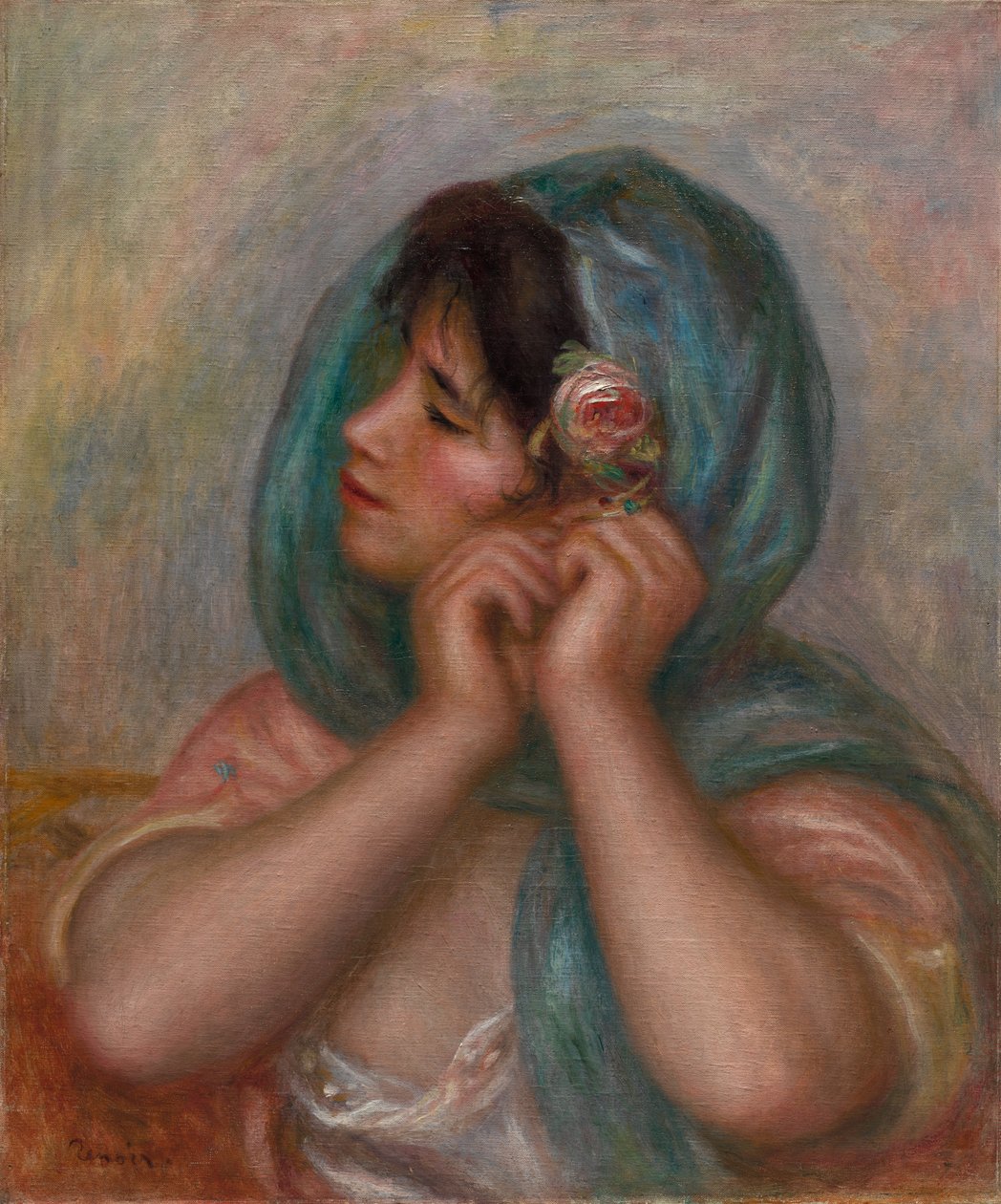戴耳环的年轻女子，1905年。 作者 皮埃尔·奥古斯特·雷诺阿