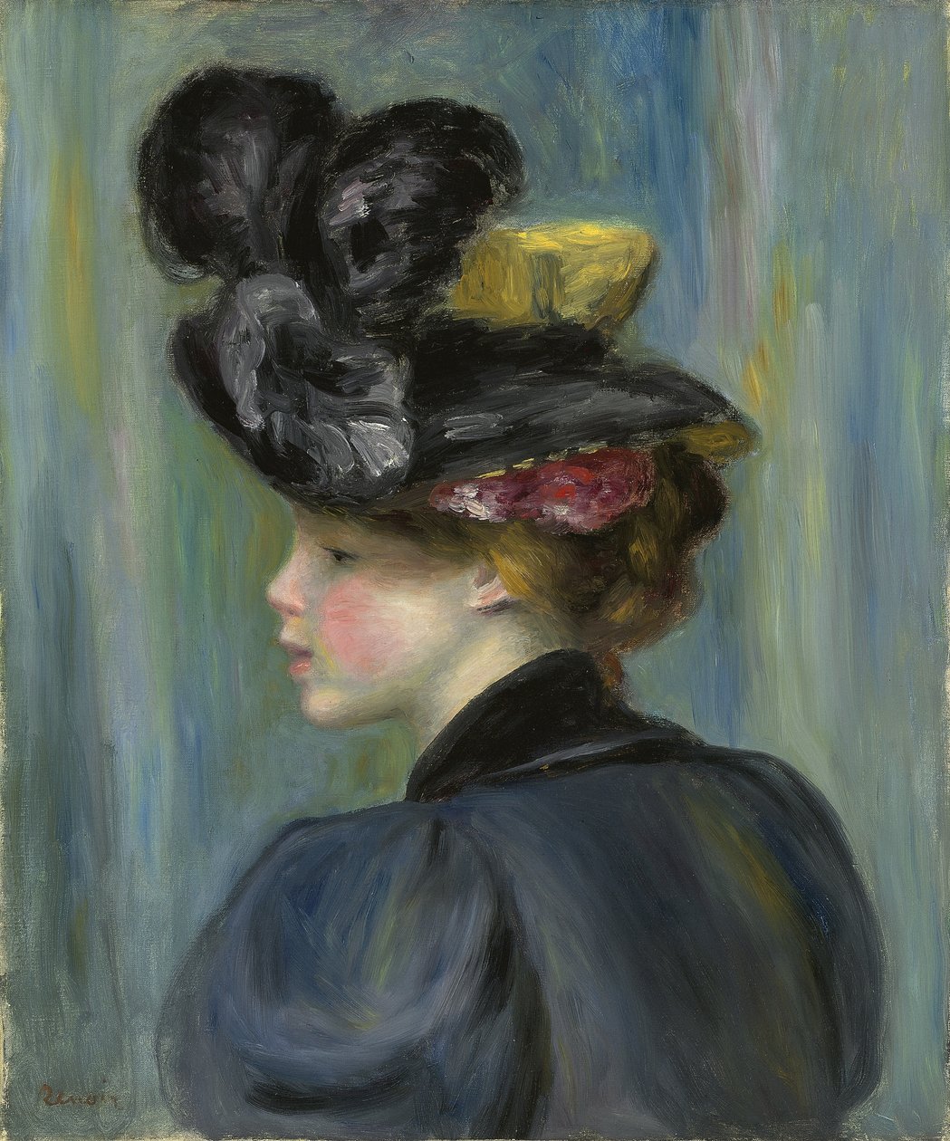 戴着黑帽子的年轻女子；戴黑帽子的年轻女子，1895年 作者 皮埃尔·奥古斯特·雷诺阿