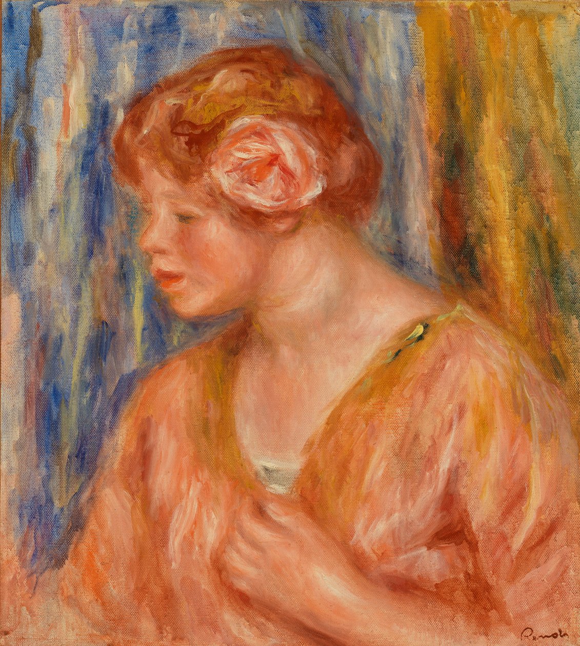玫瑰少女 (Jeune fille Ã la rose) 作者 皮埃尔·奥古斯特·雷诺阿