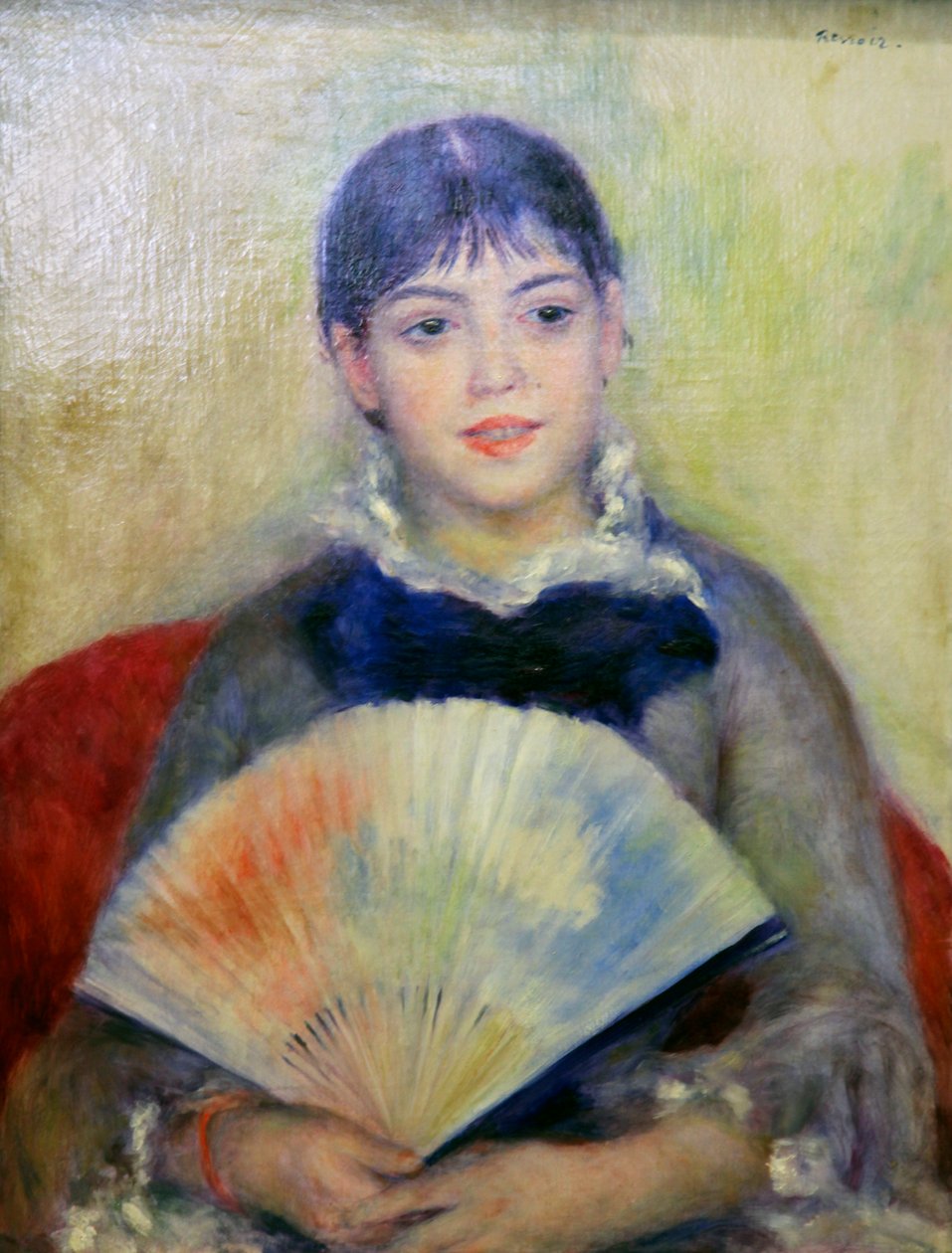 拿着扇子的年轻女人》，1880年 作者 皮埃尔·奥古斯特·雷诺阿