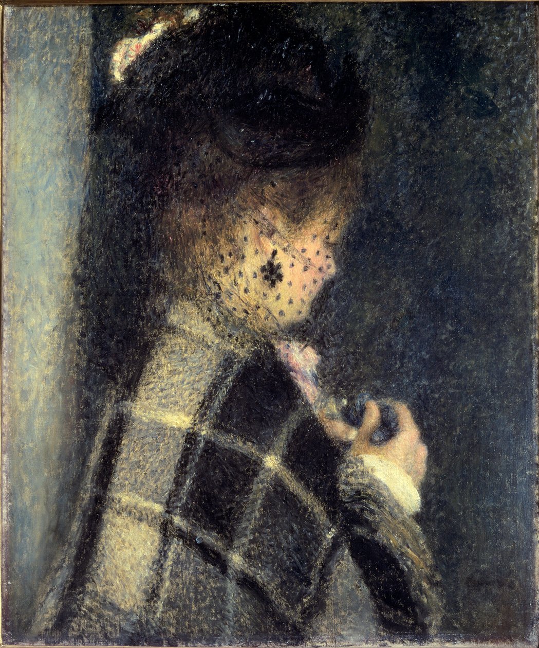 戴小面纱的年轻女子，约 1870 年（布面油画） 作者 皮埃尔·奥古斯特·雷诺阿