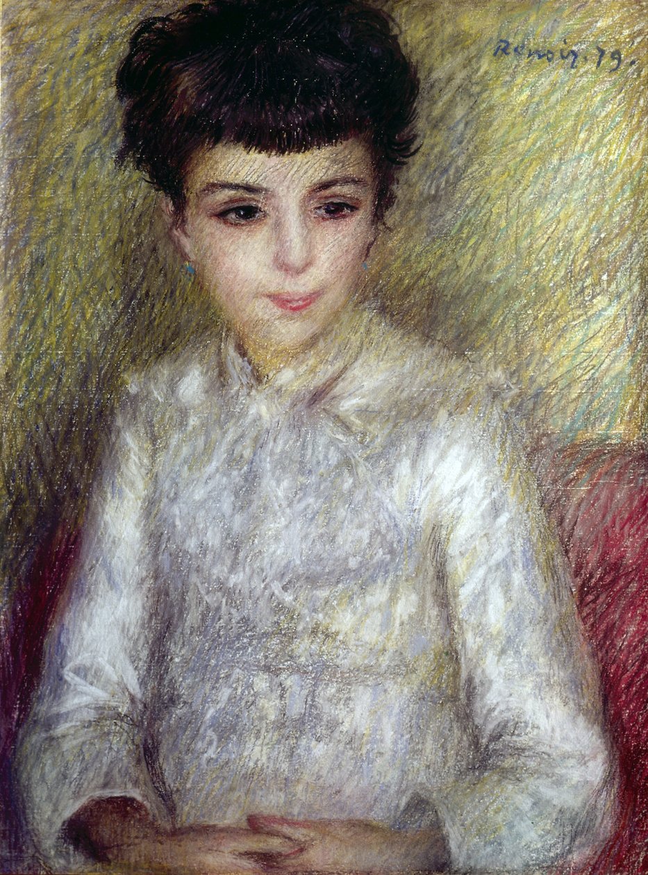 Young brunette girl sitting with hands crossed 作者 皮埃尔·奥古斯特·雷诺阿