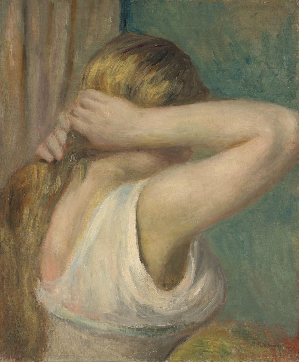 高举双臂的少女，约 1895 年（布面油画） 作者 皮埃尔·奥古斯特·雷诺阿