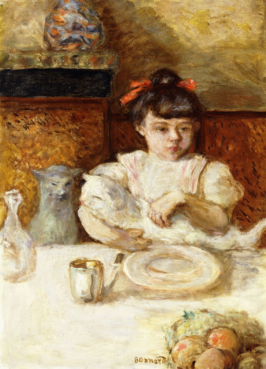 儿童和猫； Enfant et Chats，约1906年（布面油画） 作者 皮埃尔·邦纳德