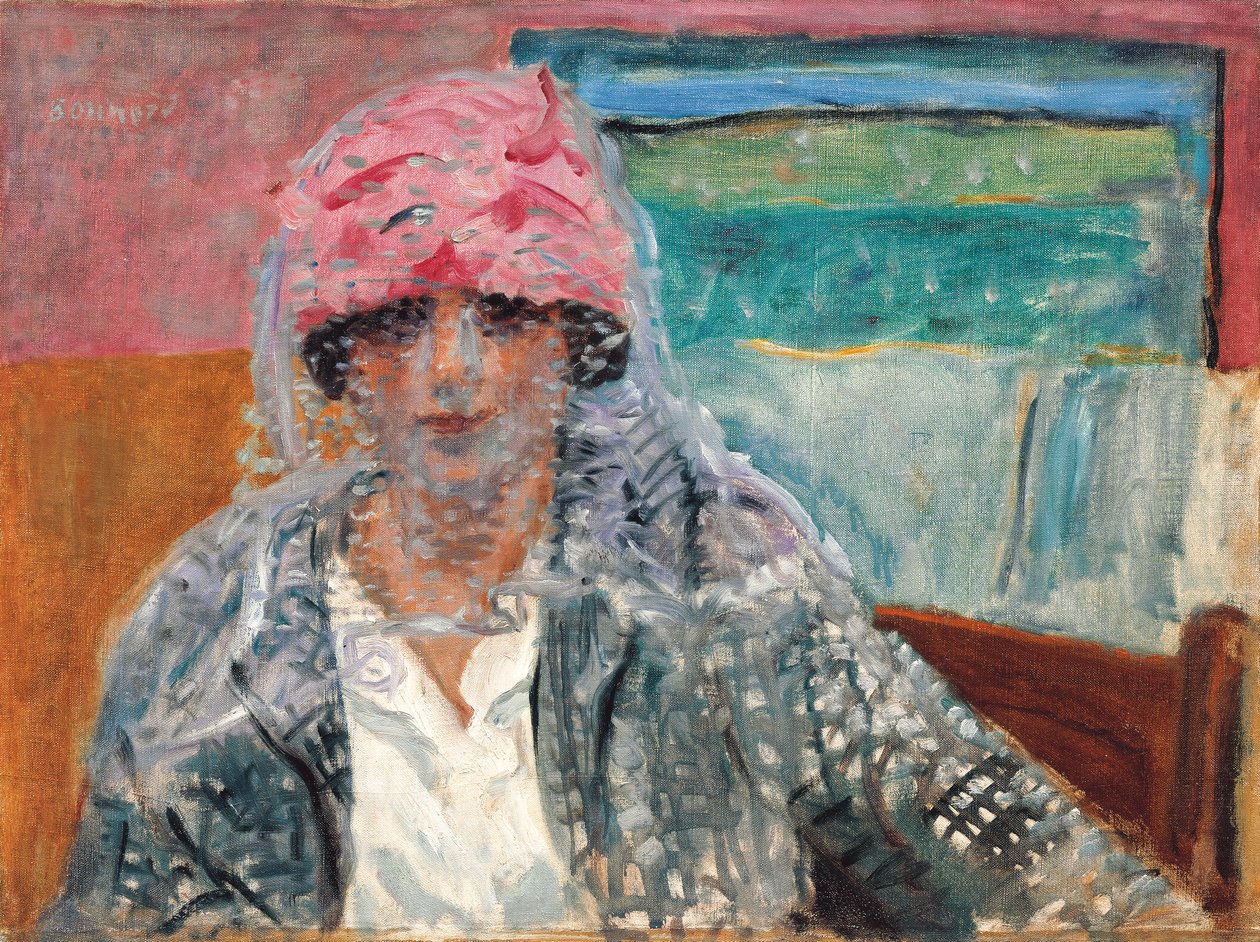 带面纱的女人（露西安娜·杜普伊·德·弗雷内尔女士），约1917年（布面油画） 作者 皮埃尔·邦纳德