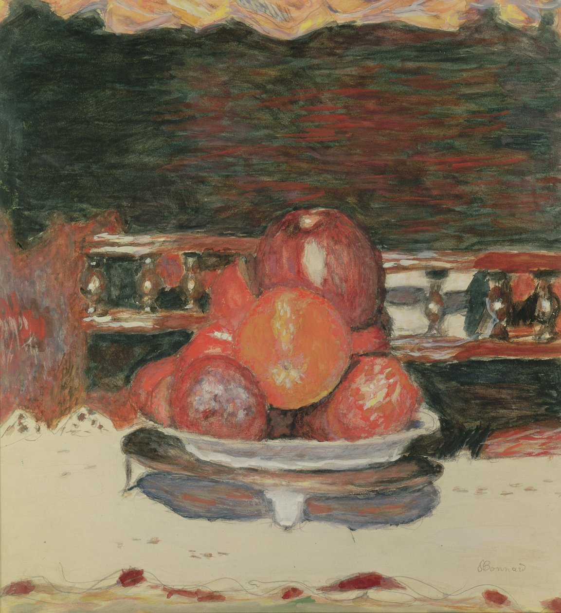 水果，黑暗和谐，c.1930（水粉和纸上的wc） 作者 皮埃尔·邦纳德