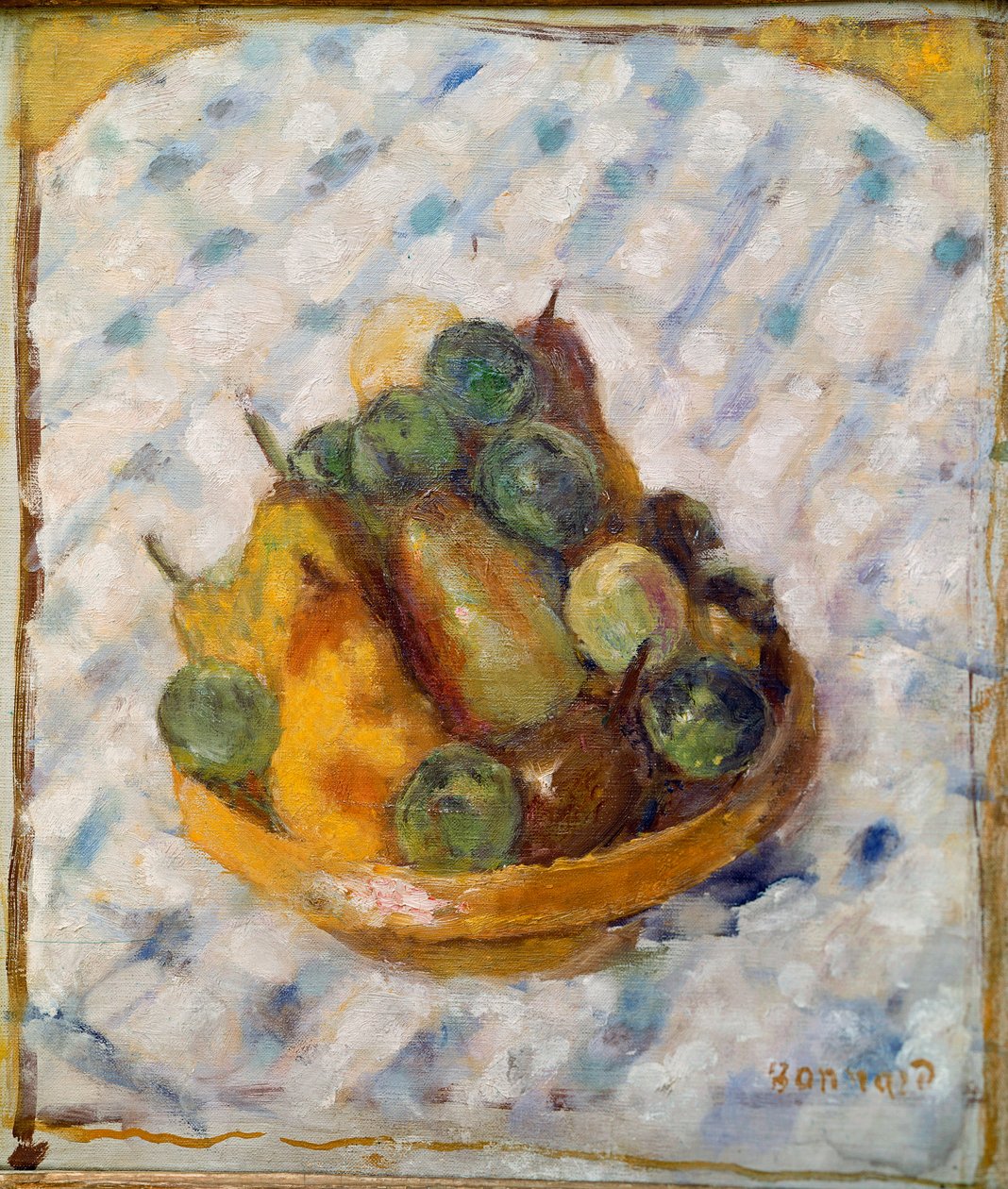 水果 梨和李子的静物画。 画作 Pierre Bonnard (1867-1947) 1920 苏黎世，Gustav Zumsteg 收藏 作者 皮埃尔·邦纳德
