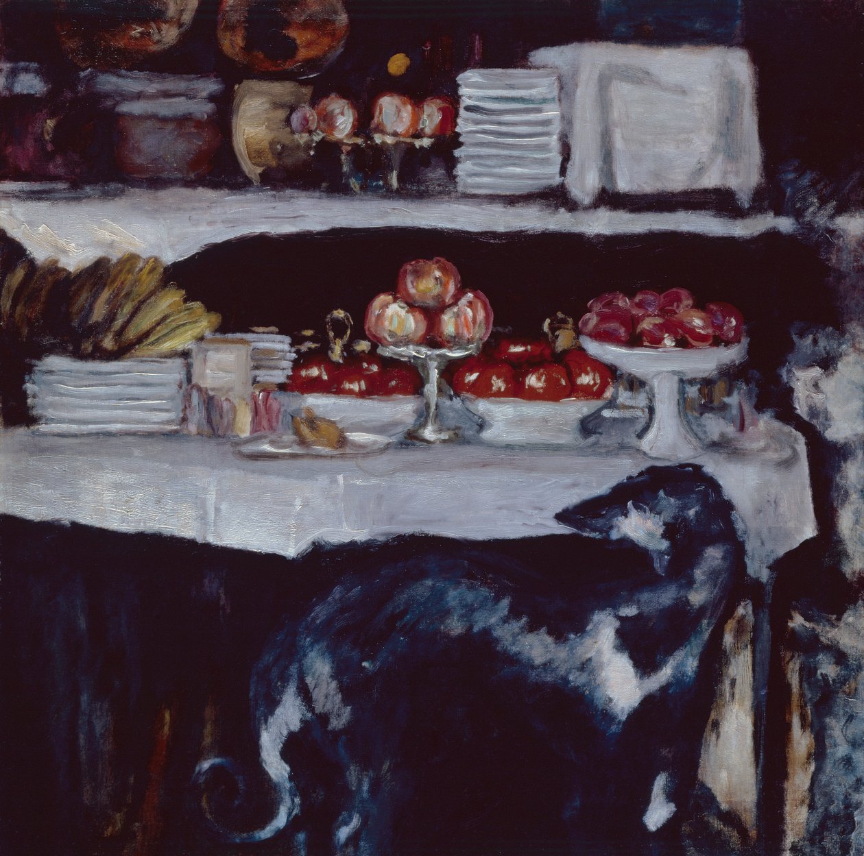 灰狗和静物，约1920-25（布面油画）。 作者 皮埃尔·邦纳德