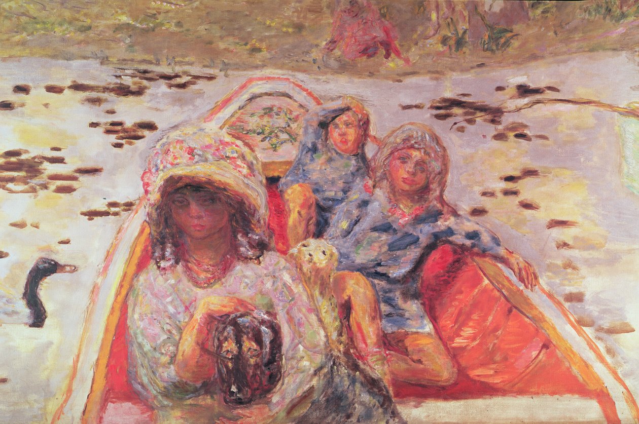 在船上，女孩的细节，约1907年（布面油画）（91687的细节）。 作者 皮埃尔·邦纳德