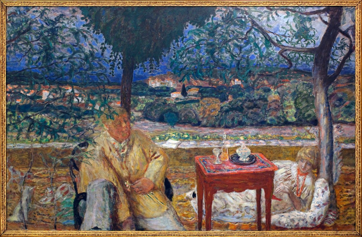 在花园里（普罗旺斯对话）。 Jozef Pankiewicz (1866-1940, 波兰画家) 和 Marthe de Meligny (nee Maria Boursin 作者 皮埃尔·邦纳德