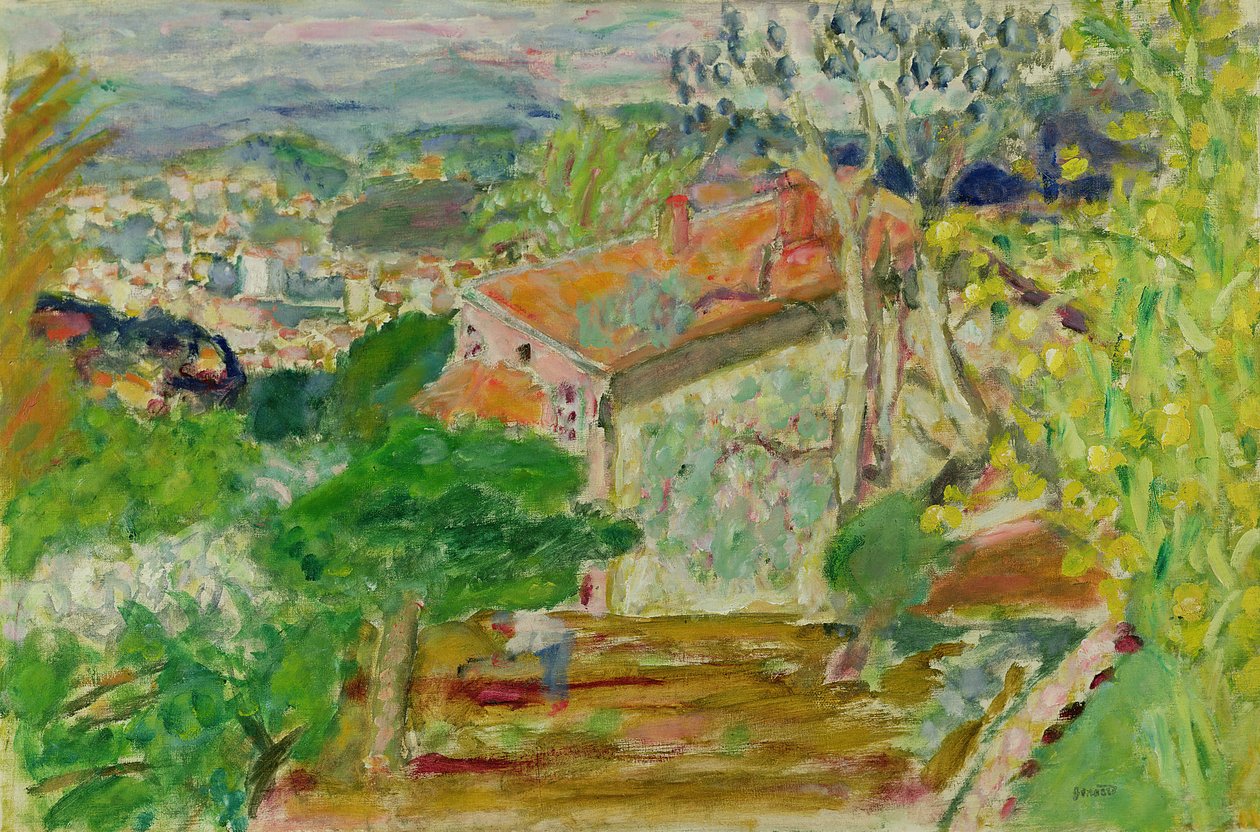 景观与红房子，c.1942 作者 皮埃尔·邦纳德