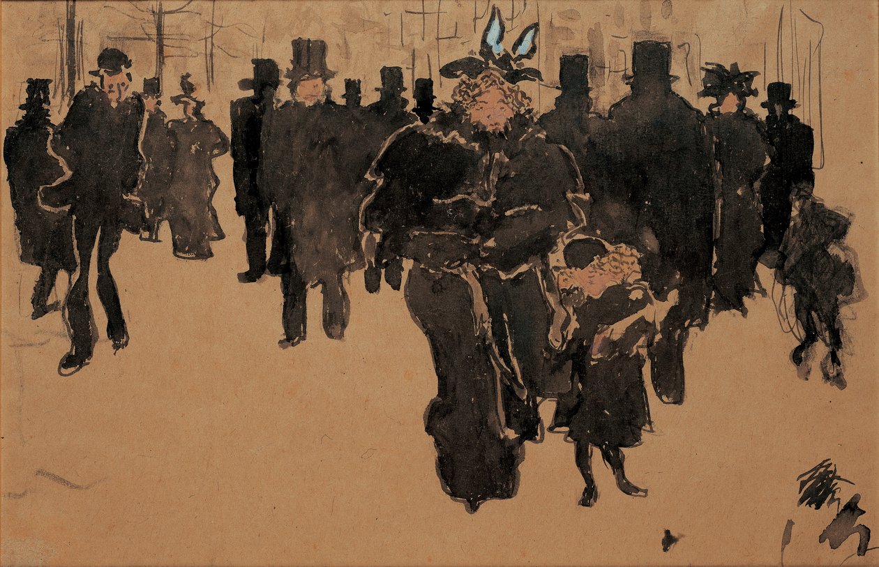 勒大道（Le levlevard），约1890年（水彩，墨水和浅黄色纸张上的水洗） 作者 皮埃尔·邦纳德